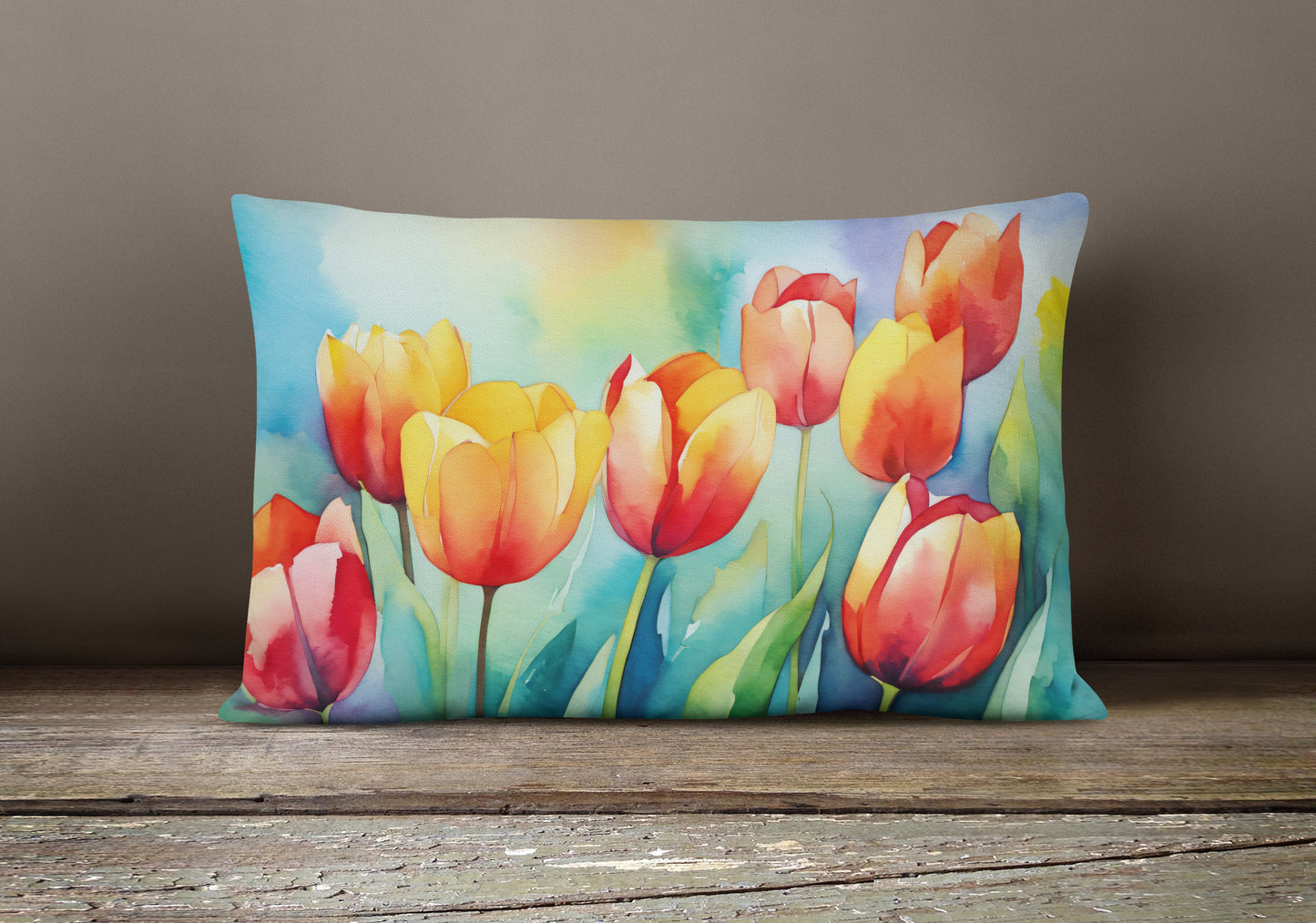 Tulips in Watercolor Throw Pillow