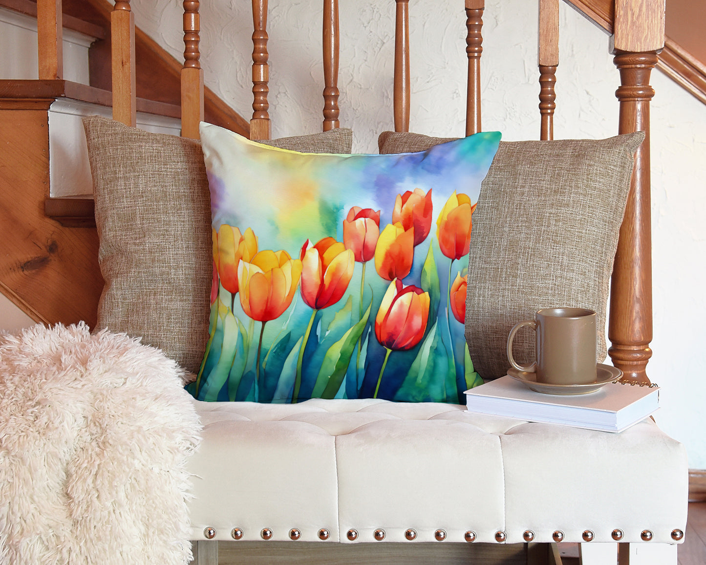 Tulips in Watercolor Throw Pillow