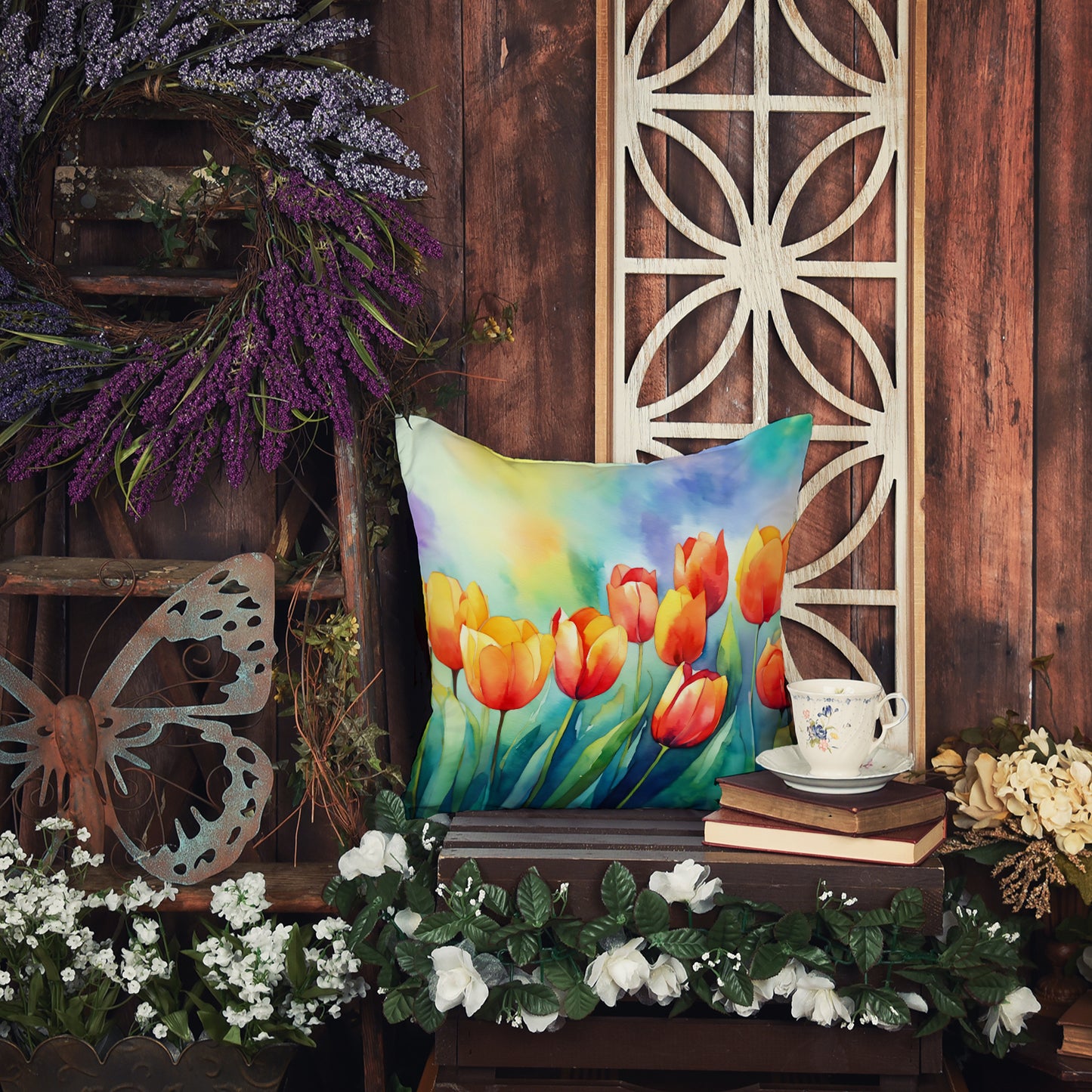 Tulips in Watercolor Throw Pillow