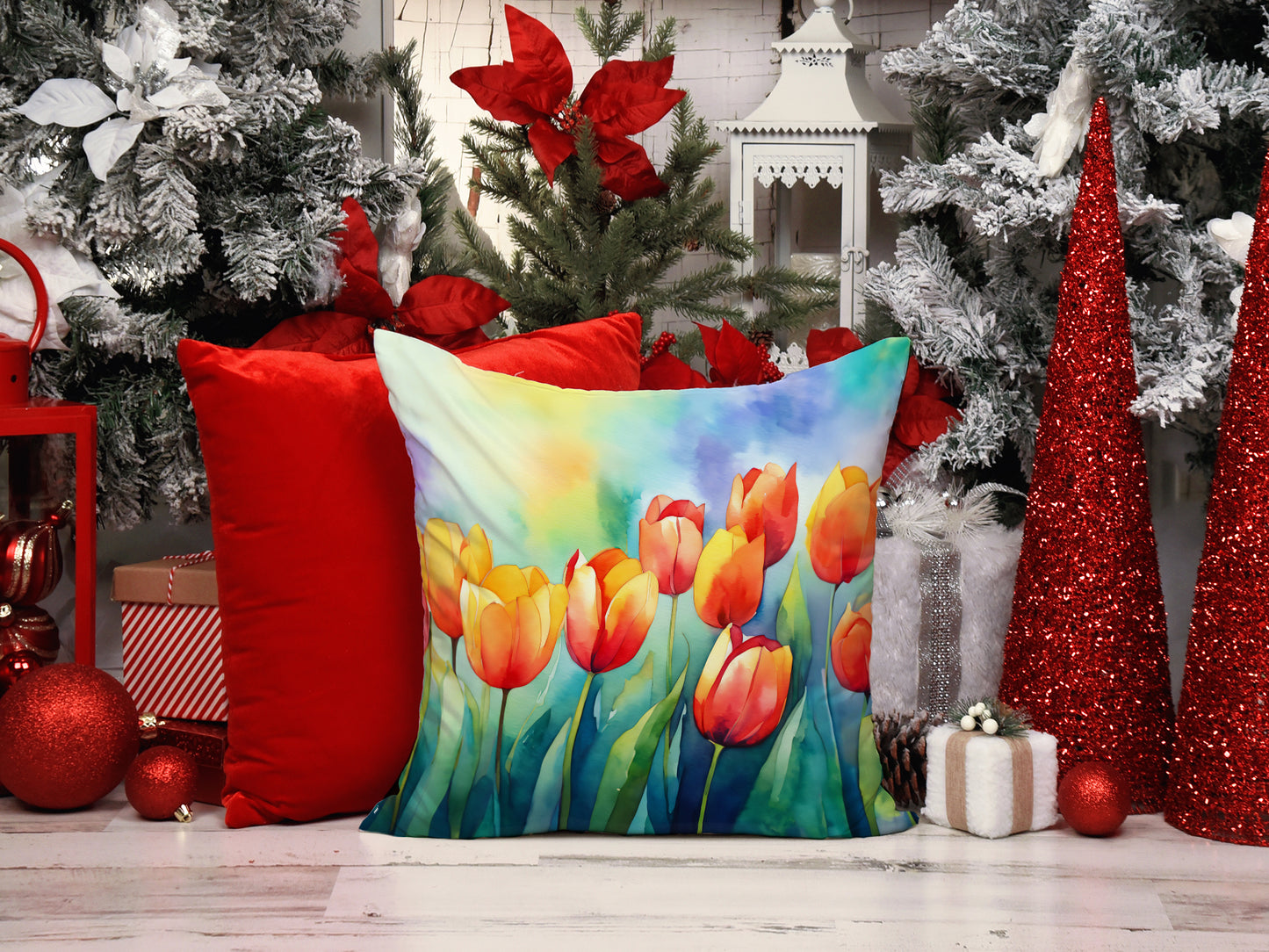 Tulips in Watercolor Throw Pillow