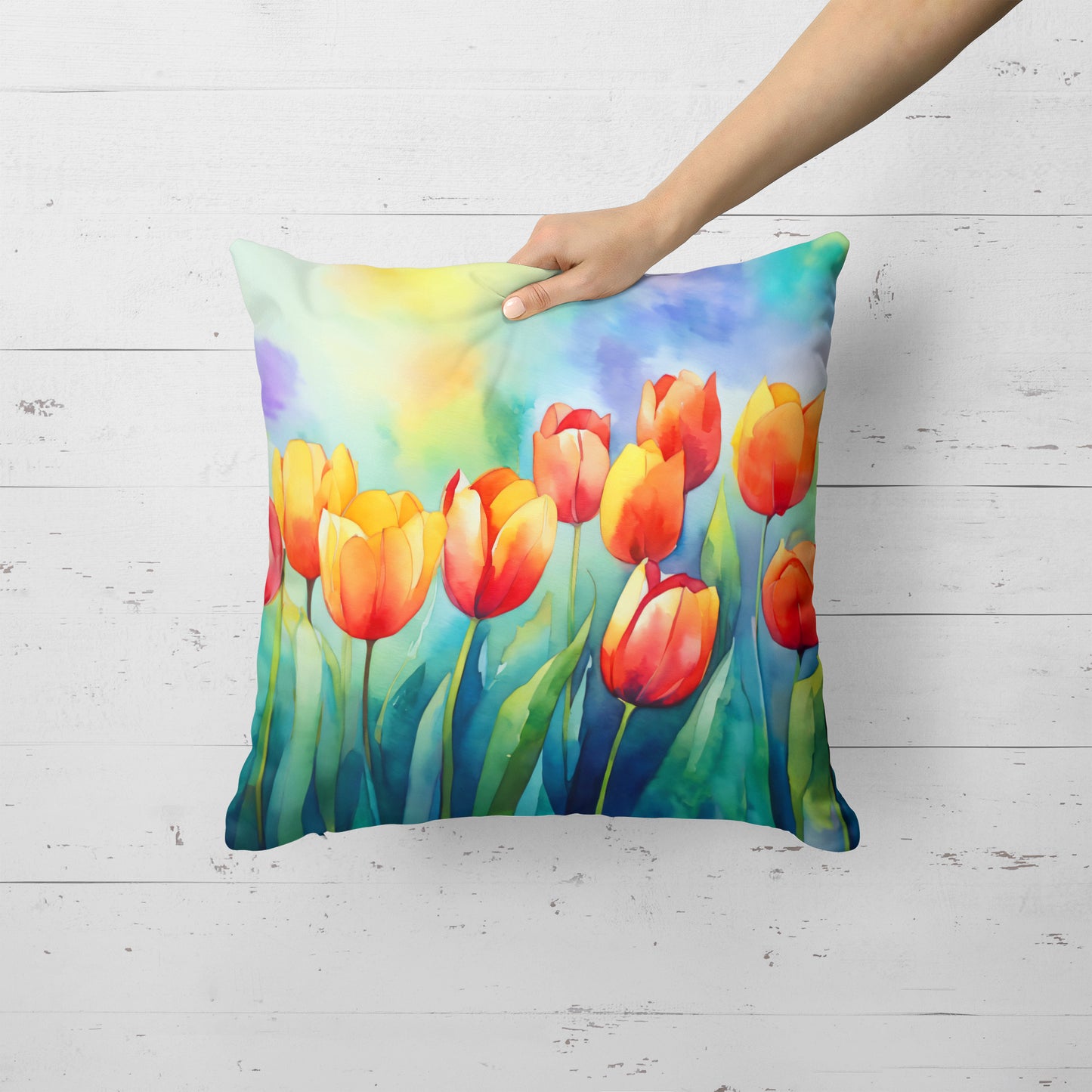 Tulips in Watercolor Throw Pillow