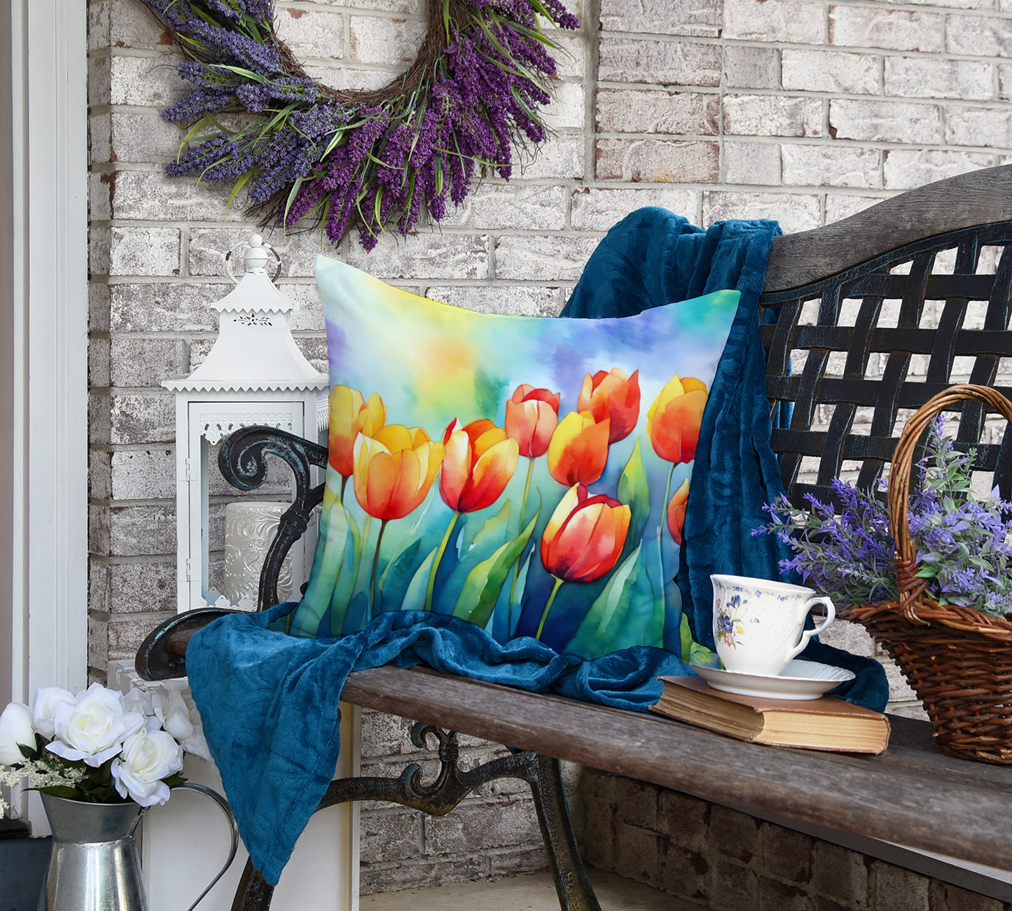 Tulips in Watercolor Throw Pillow