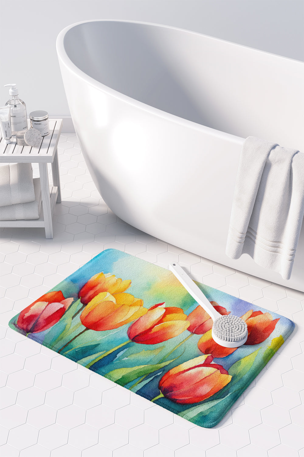 Tulips in Watercolor Memory Foam Kitchen Mat