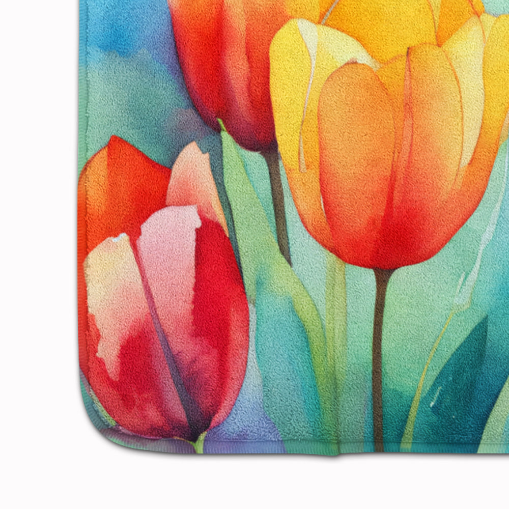 Tulips in Watercolor Memory Foam Kitchen Mat