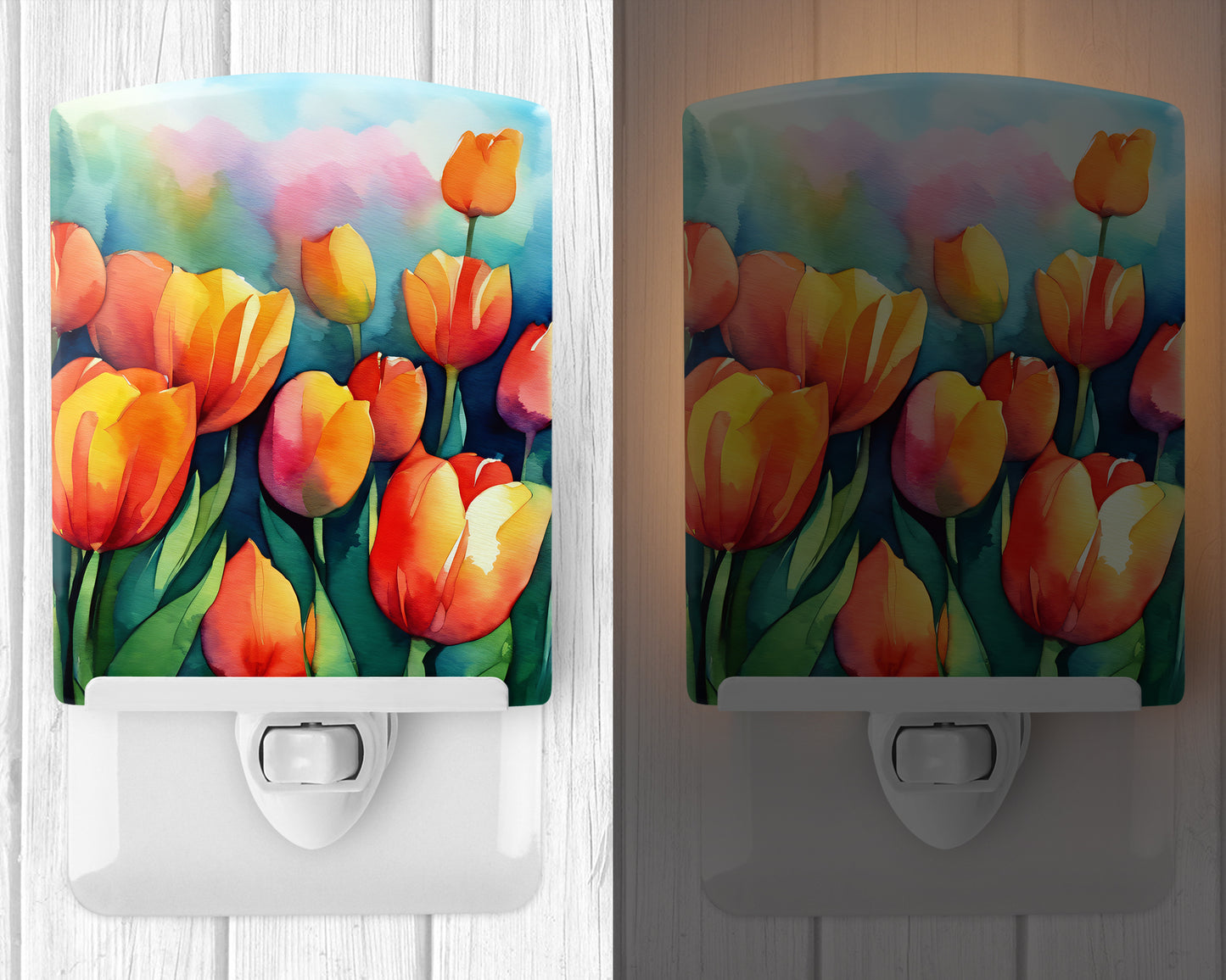 Tulips in Watercolor Ceramic Night Light