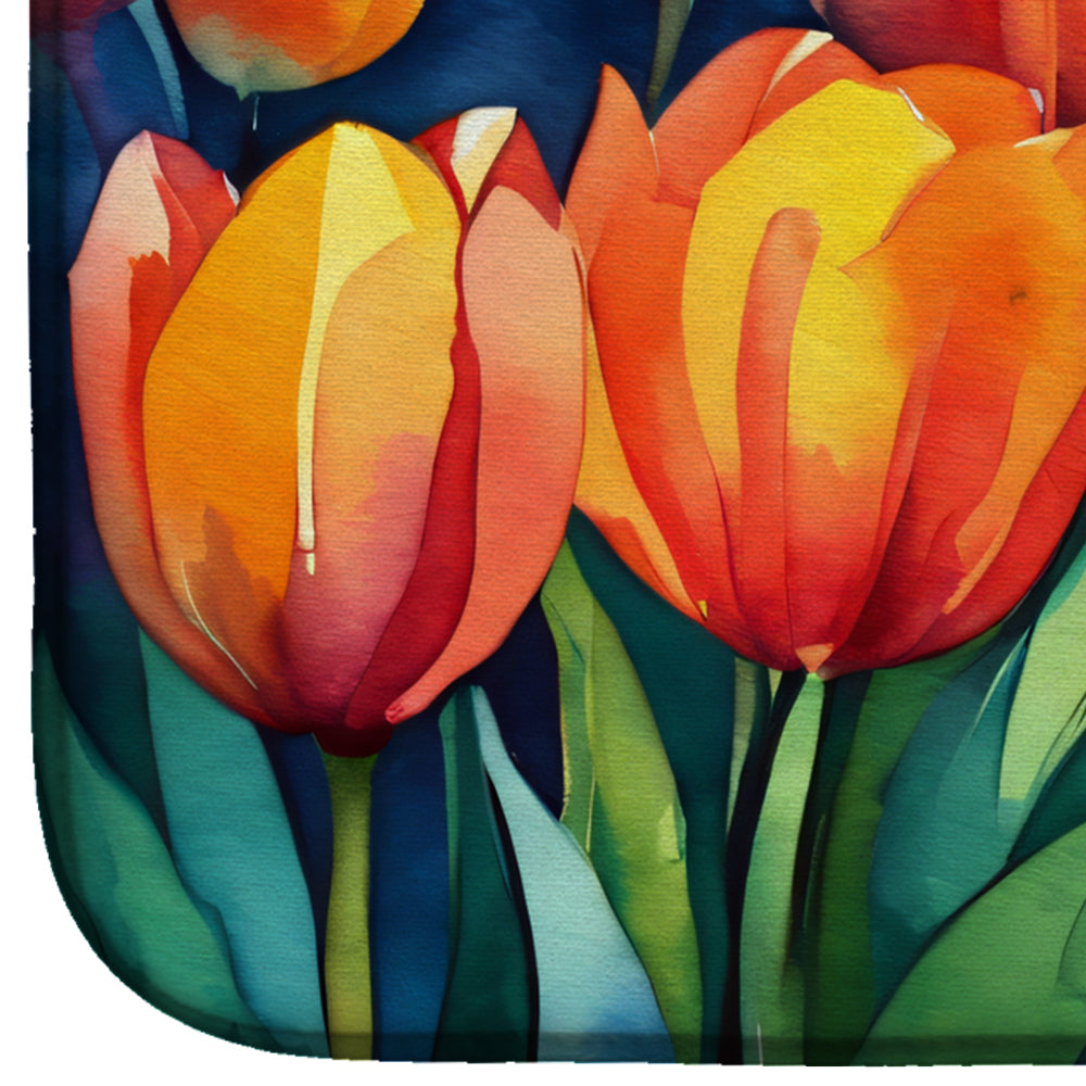 Tulips in Watercolor Dish Drying Mat