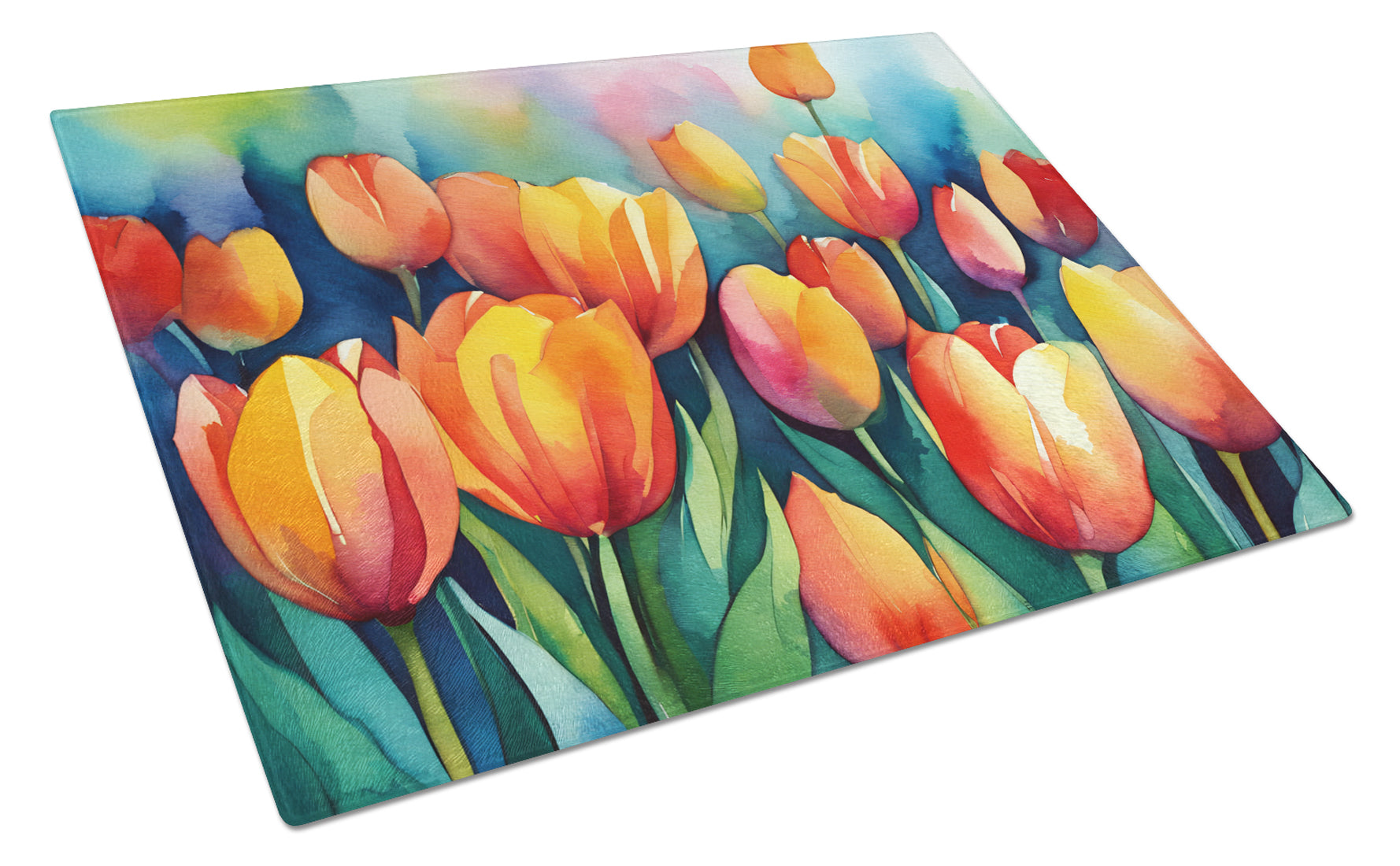 Buy this Tulips in Watercolor Glass Cutting Board