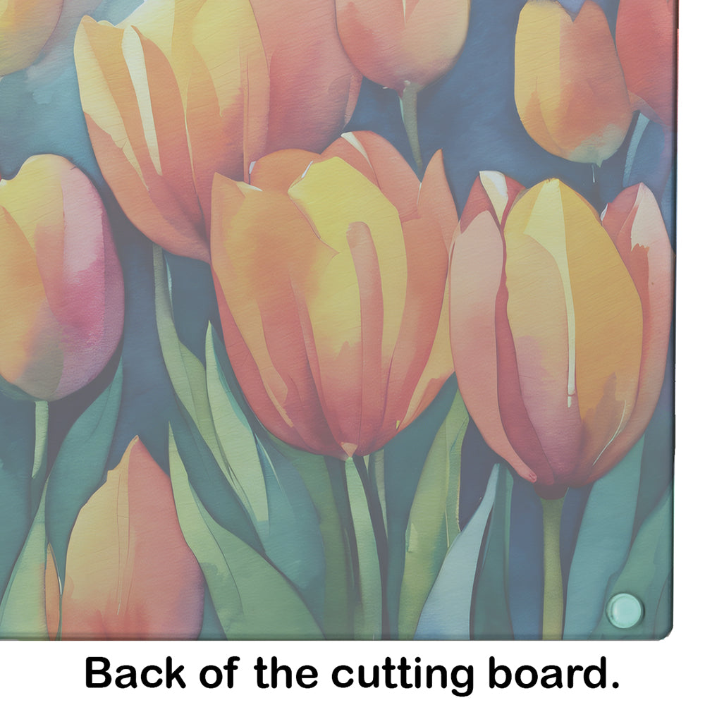 Tulips in Watercolor Glass Cutting Board