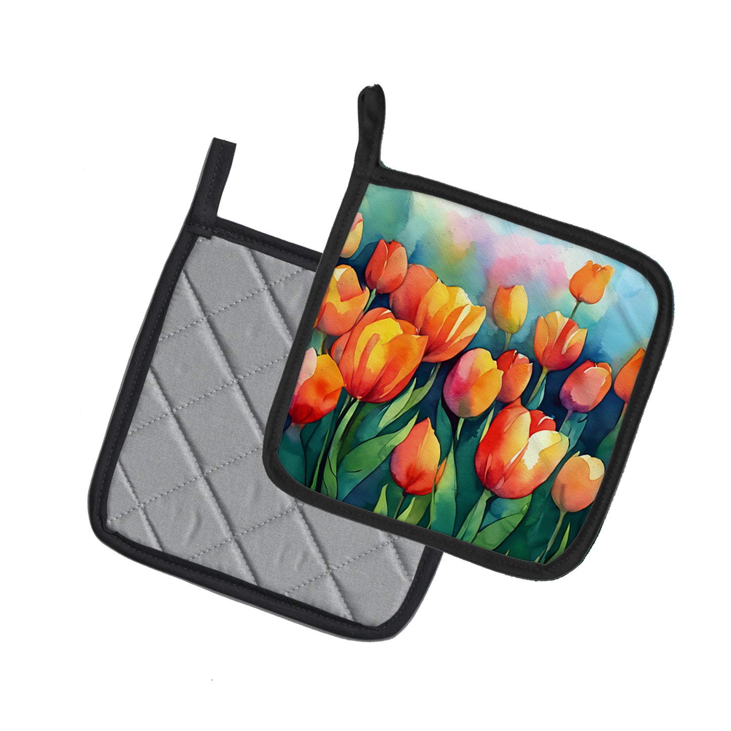 Tulips in Watercolor Pair of Pot Holders