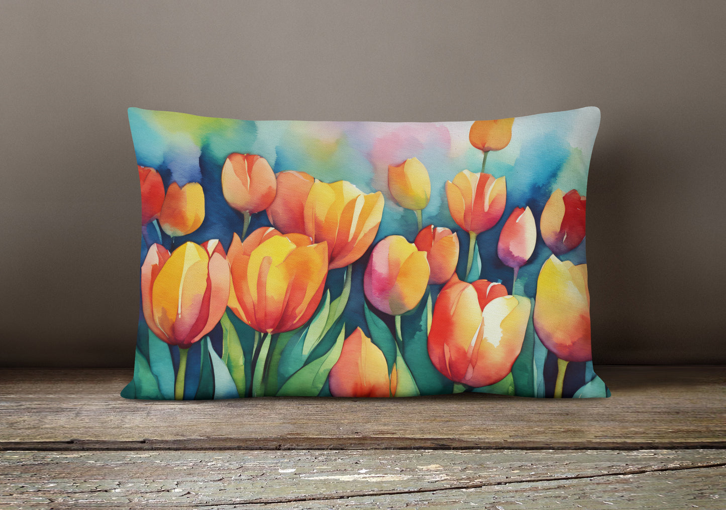 Tulips in Watercolor Throw Pillow