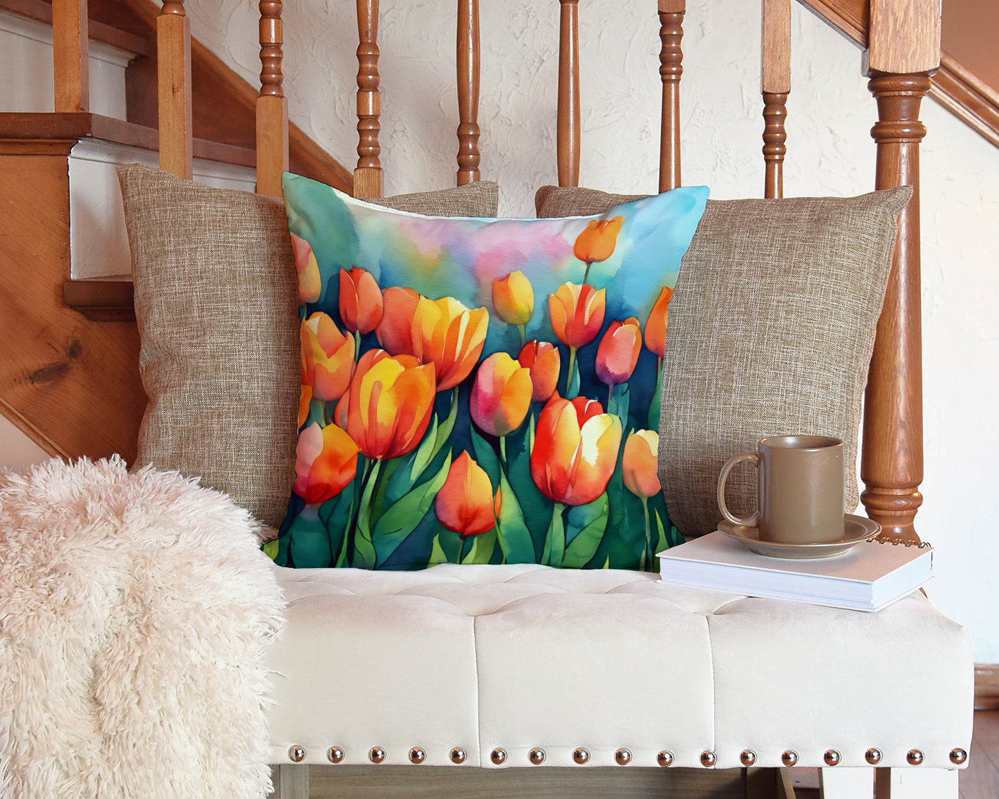 Tulips in Watercolor Throw Pillow