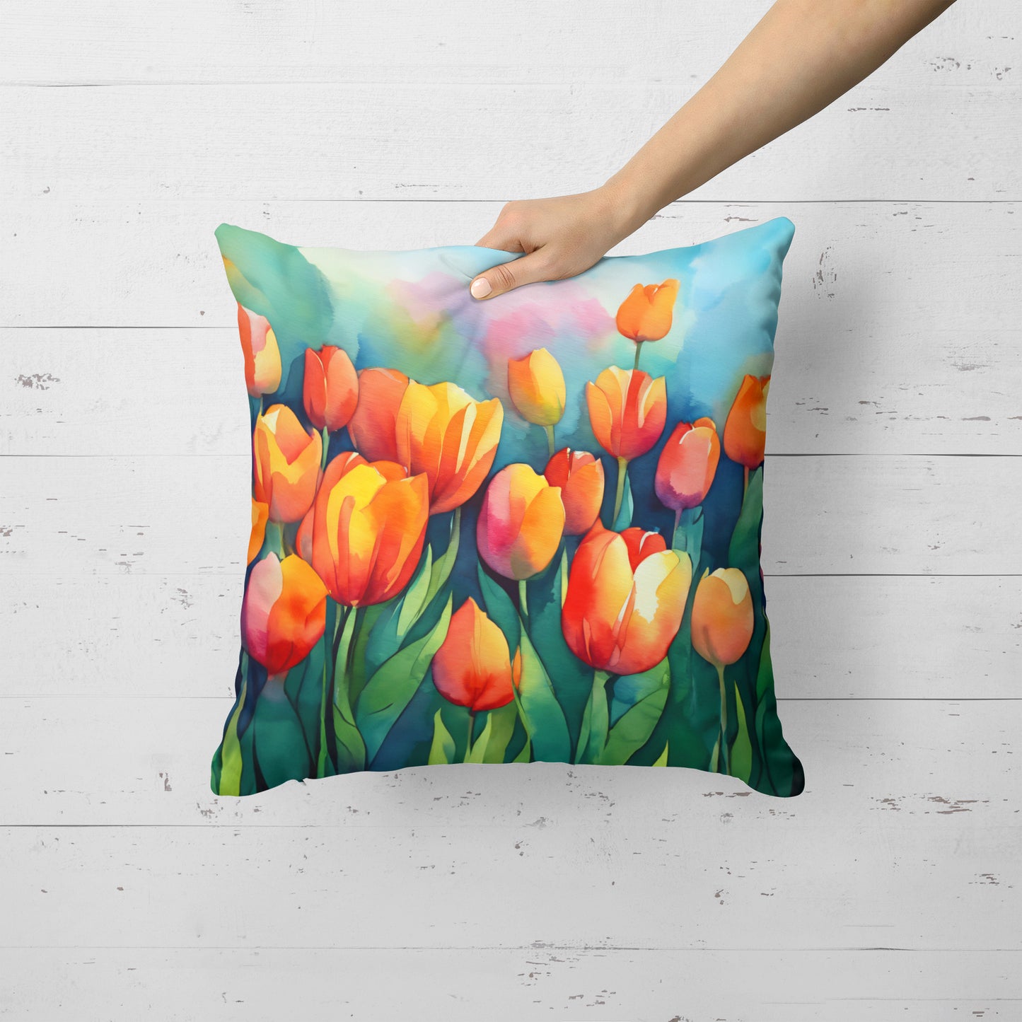 Tulips in Watercolor Throw Pillow