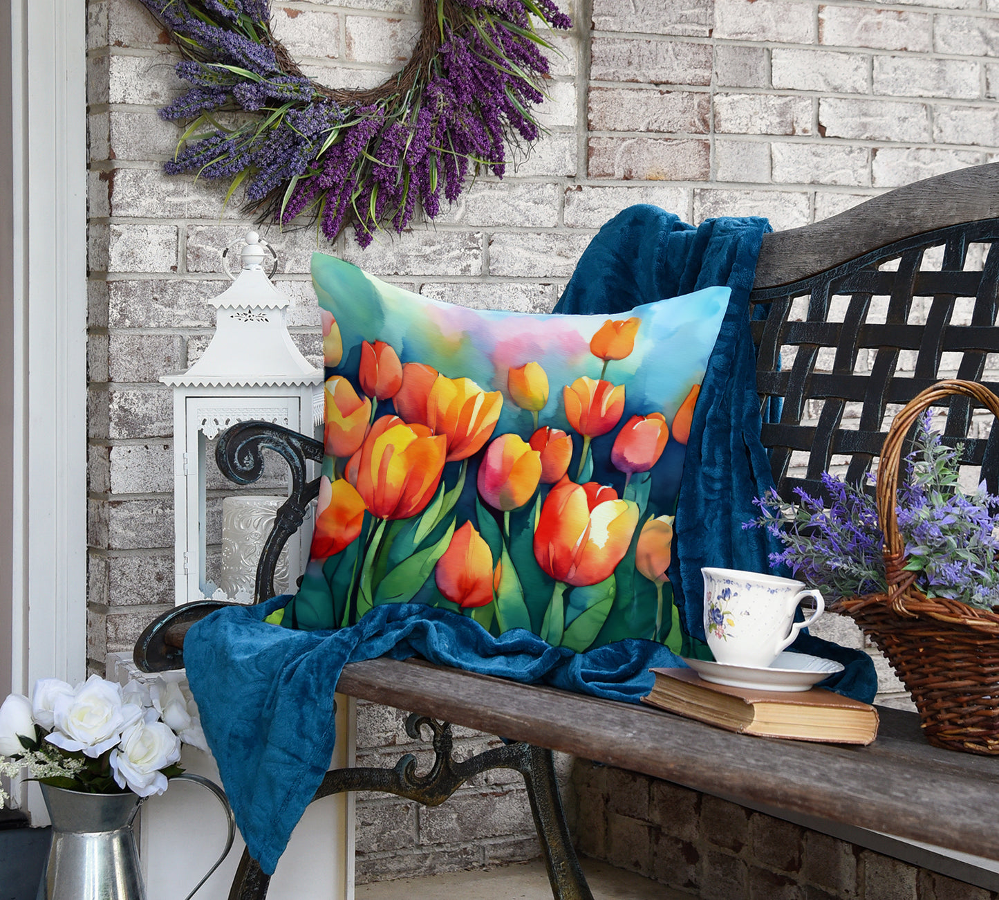 Tulips in Watercolor Throw Pillow