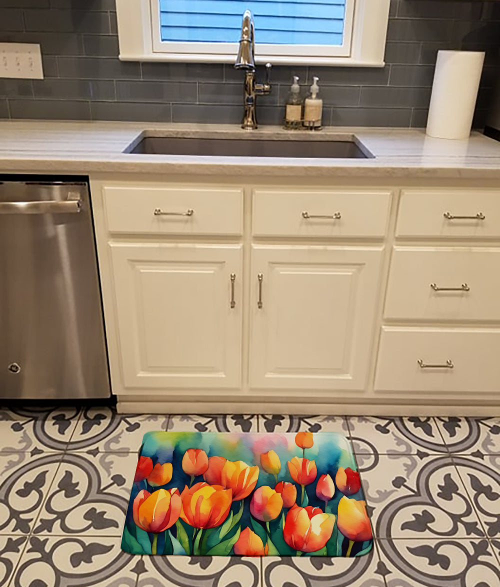 Tulips in Watercolor Memory Foam Kitchen Mat