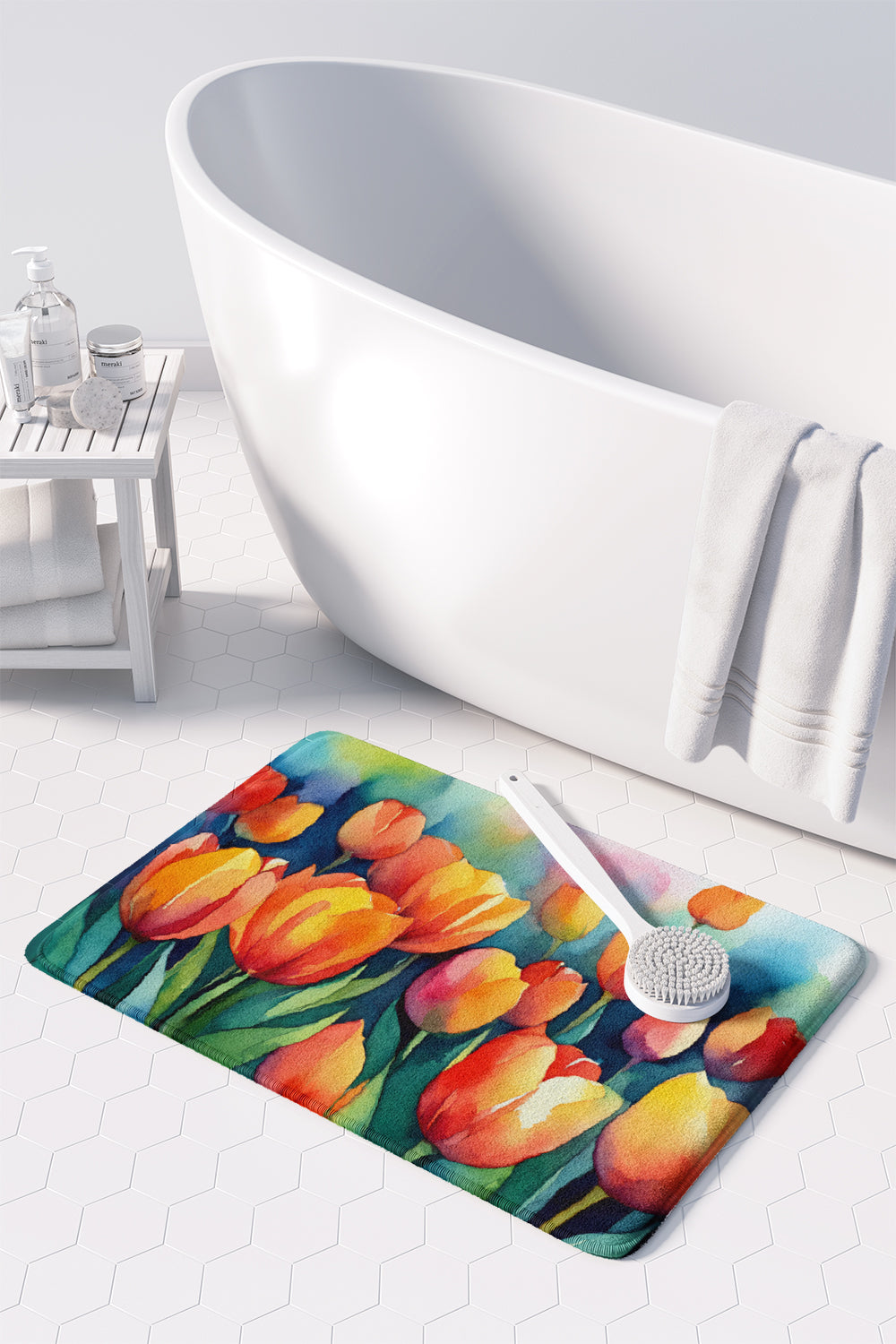 Tulips in Watercolor Memory Foam Kitchen Mat