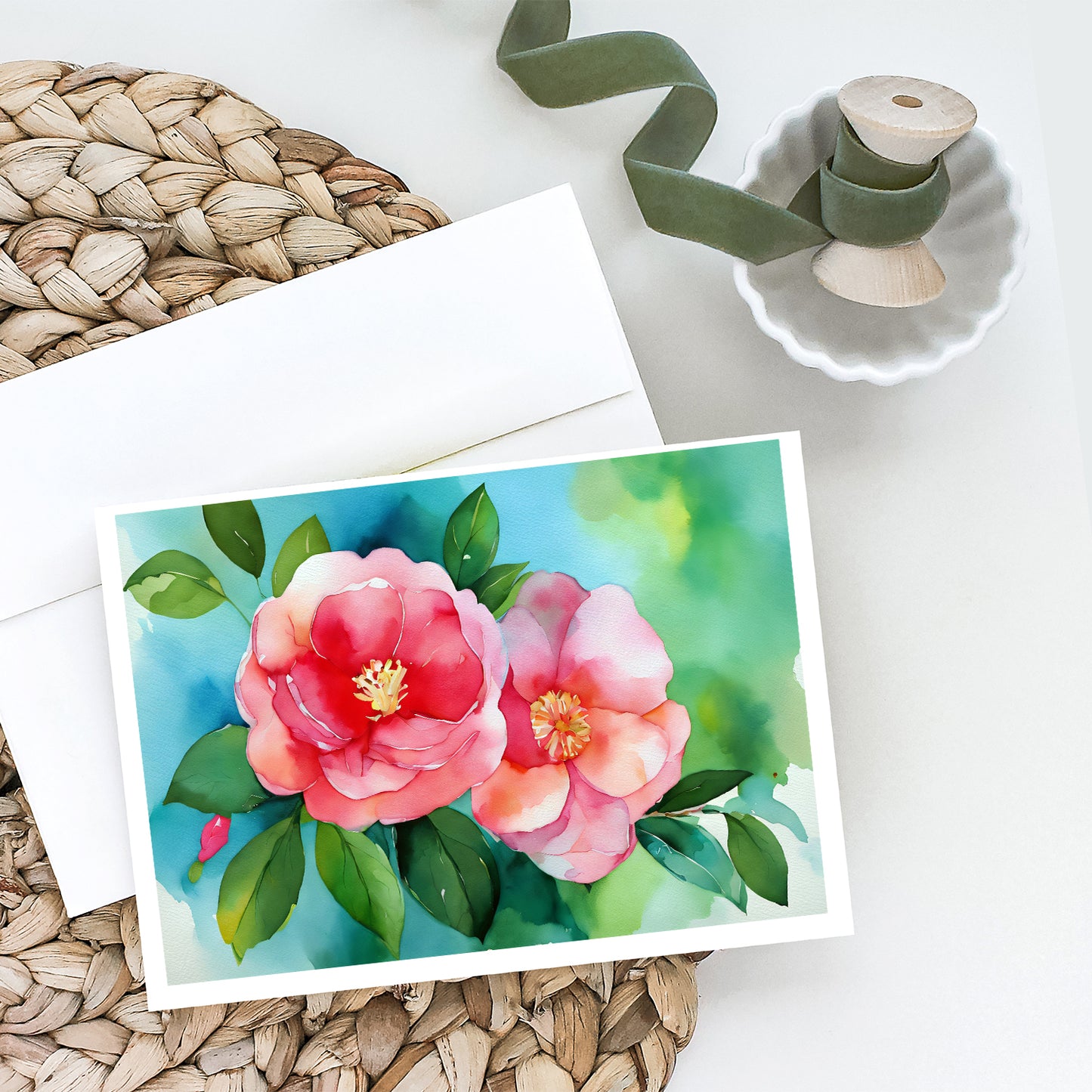 Alabama Camellia in Watercolor Greeting Cards Pack of 8