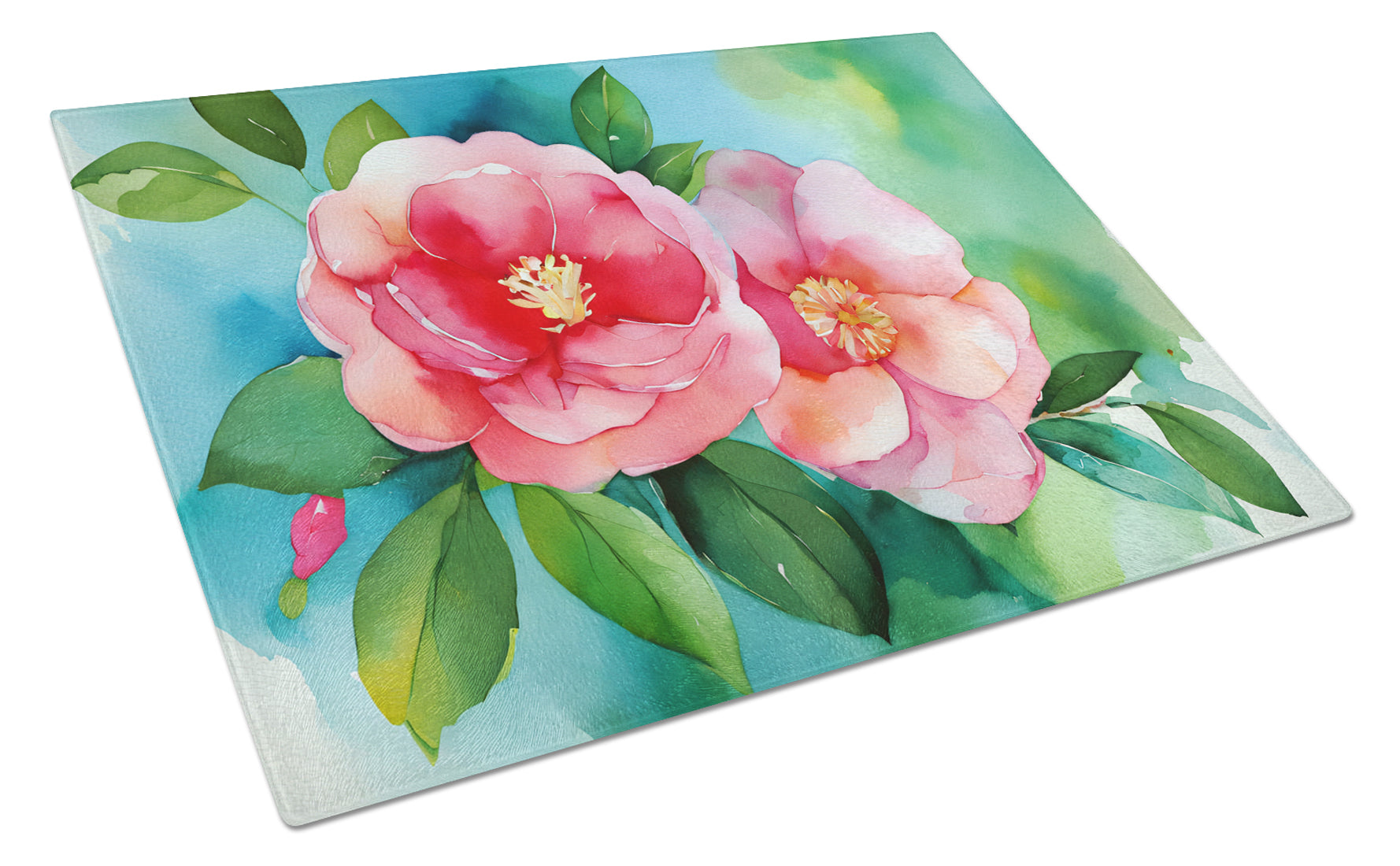 Buy this Alabama Camellia in Watercolor Glass Cutting Board