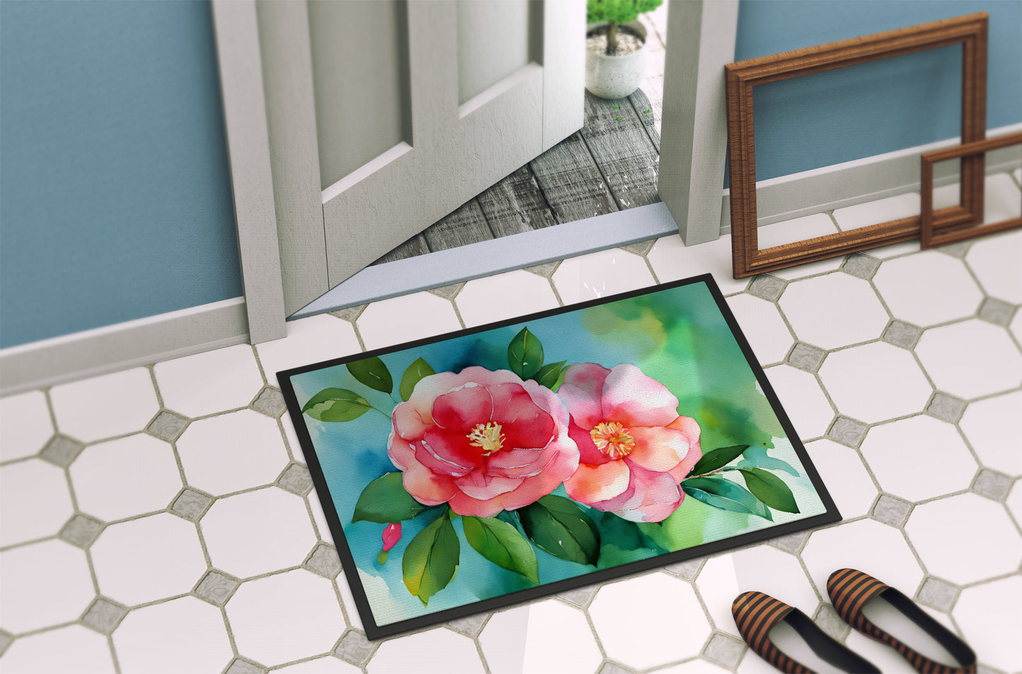 Alabama Camellia in Watercolor Doormat