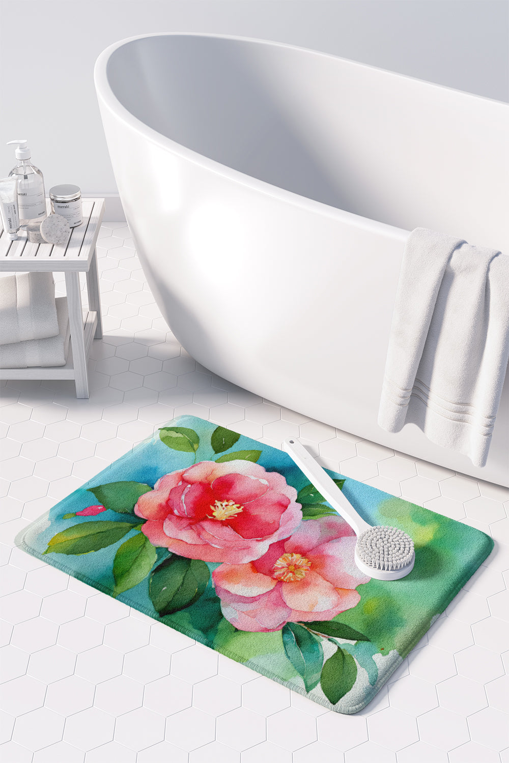 Alabama Camellia in Watercolor Memory Foam Kitchen Mat