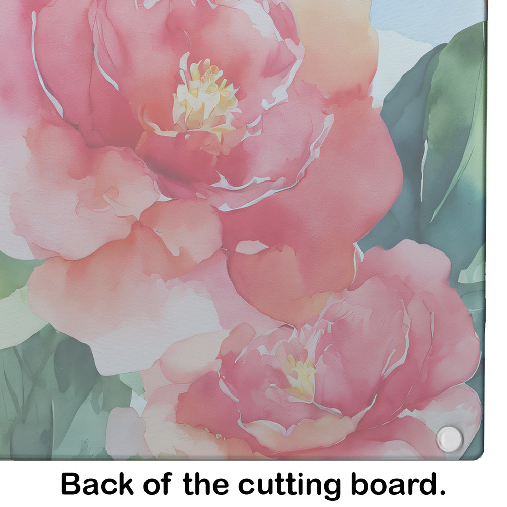 Alabama Camellia in Watercolor Glass Cutting Board