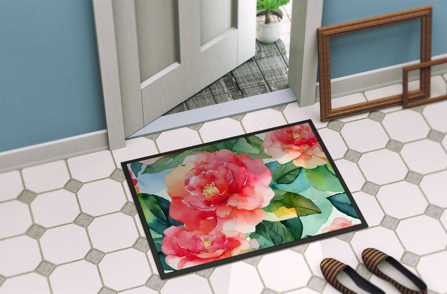 Alabama Camellia in Watercolor Doormat