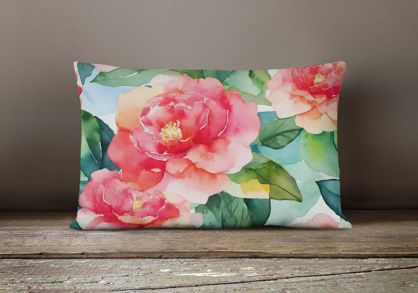 Alabama Camellia in Watercolor Throw Pillow