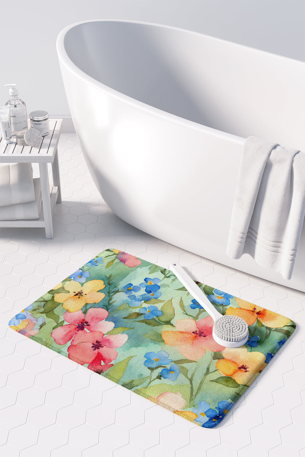 Alaska Forget-me-nots in Watercolor Memory Foam Kitchen Mat