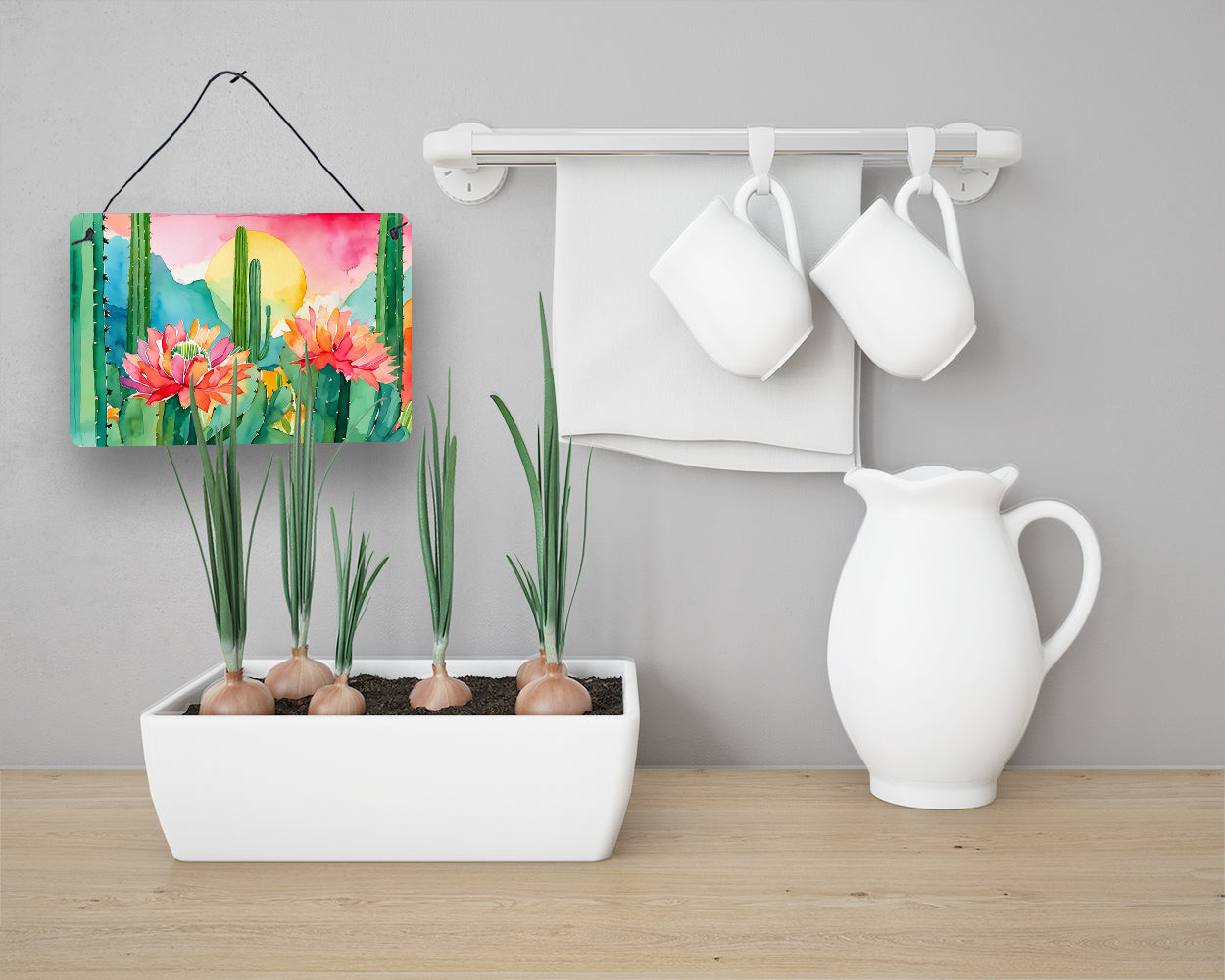 Arizona Saguaro Cactus Blossom in Watercolor Wall or Door Hanging Prints