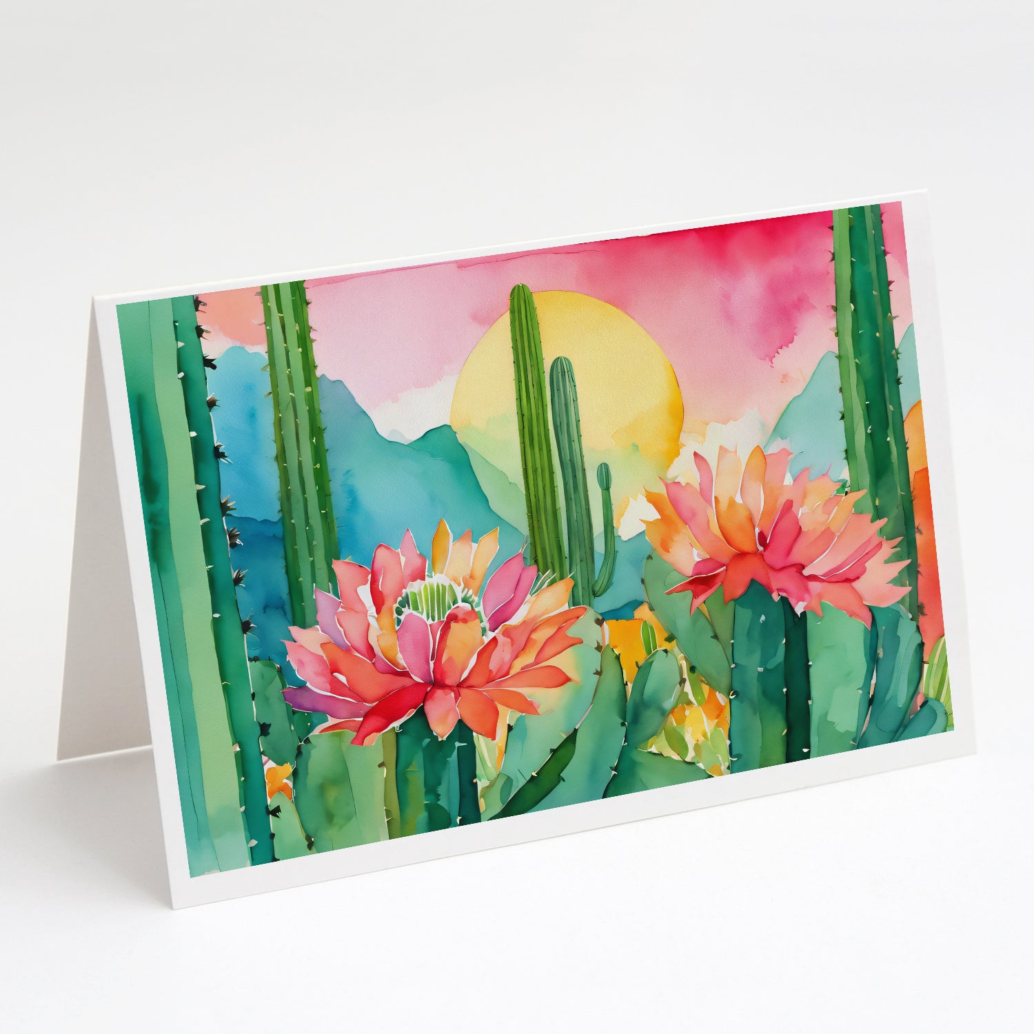 Buy this Arizona Saguaro Cactus Blossom in Watercolor Greeting Cards Pack of 8