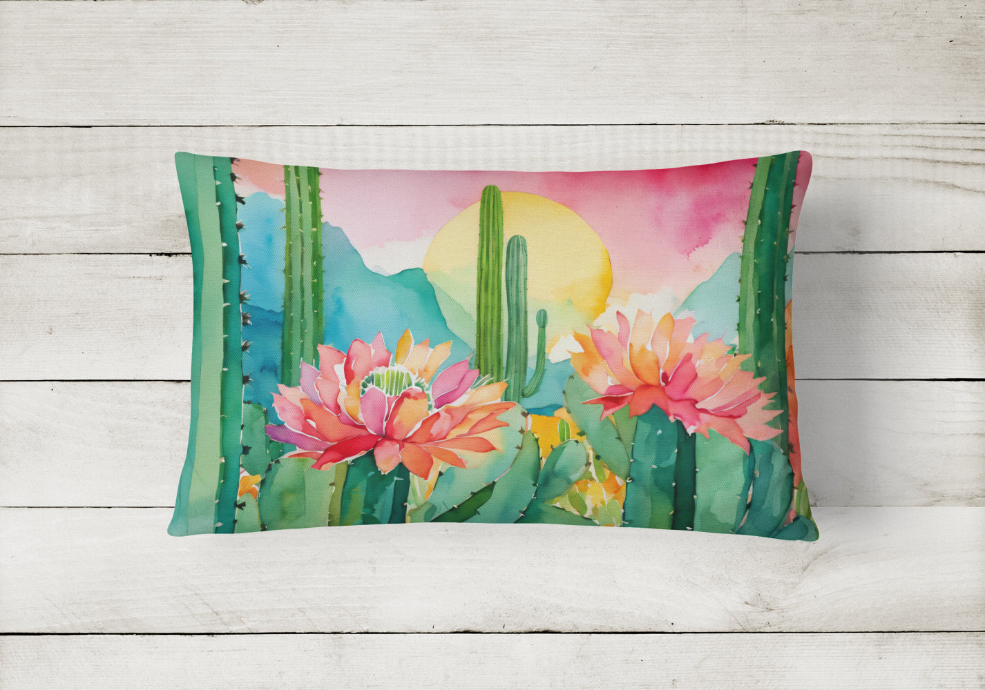 Arizona Saguaro Cactus Blossom in Watercolor Throw Pillow