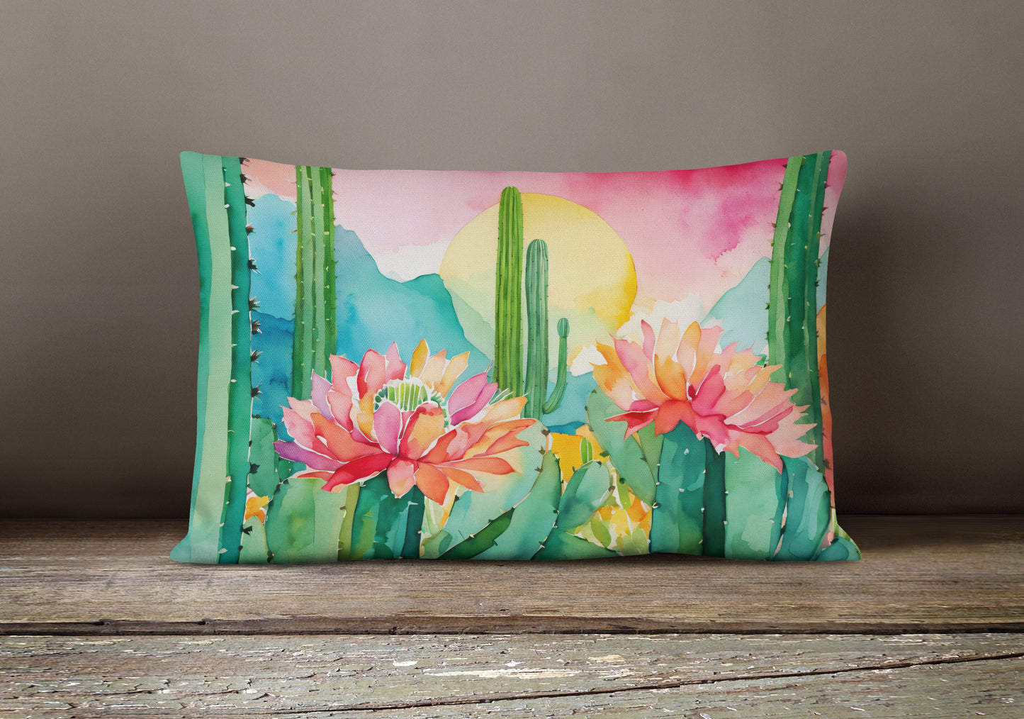 Arizona Saguaro Cactus Blossom in Watercolor Throw Pillow