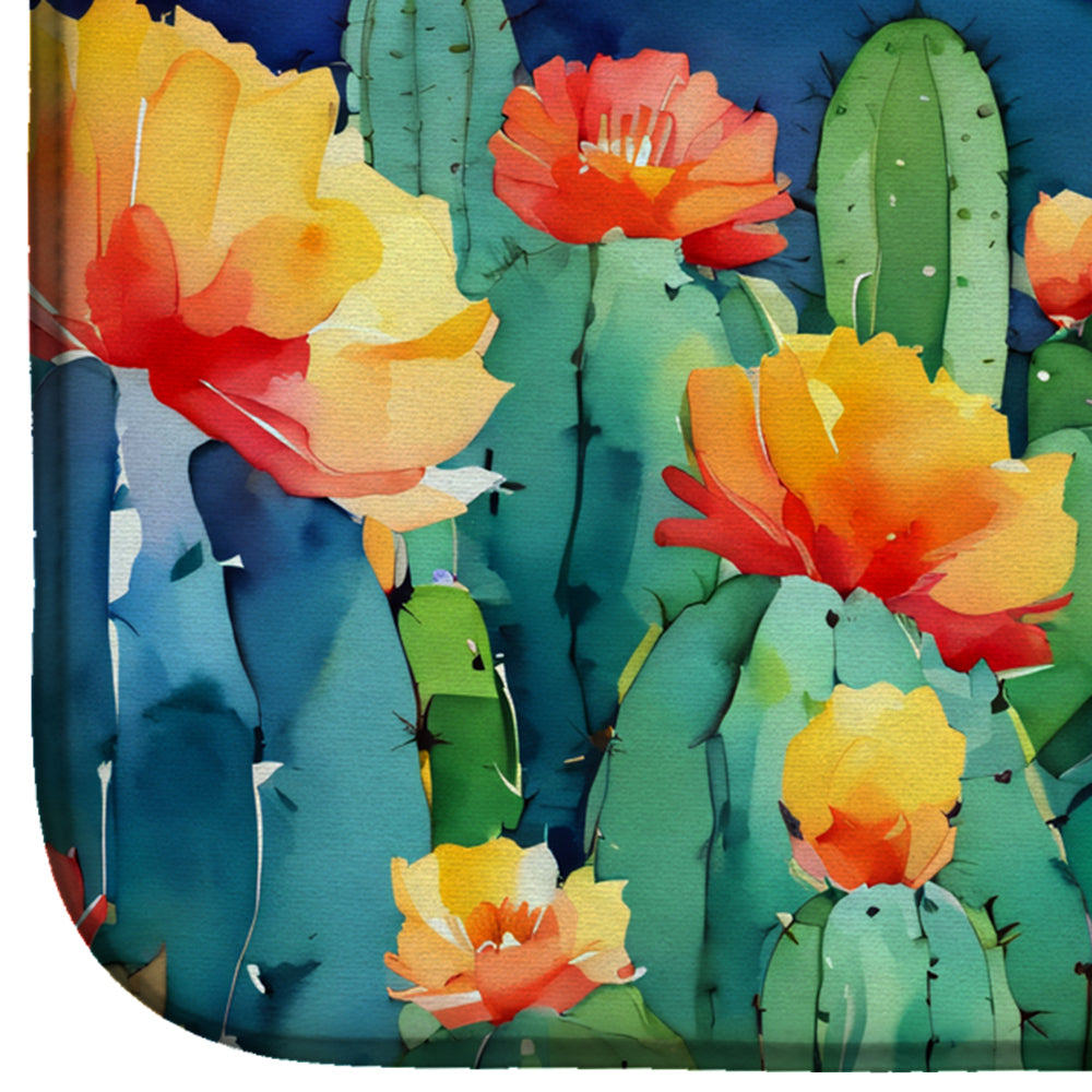 Arizona Saguaro Cactus Blossom in Watercolor Dish Drying Mat