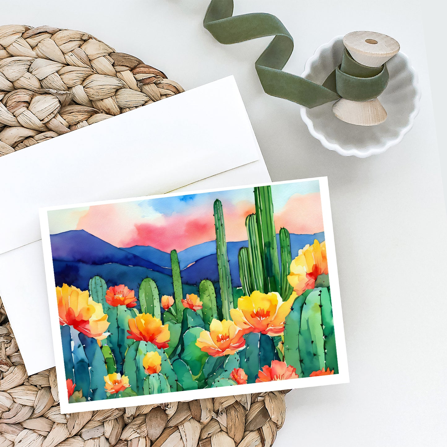 Arizona Saguaro Cactus Blossom in Watercolor Greeting Cards Pack of 8