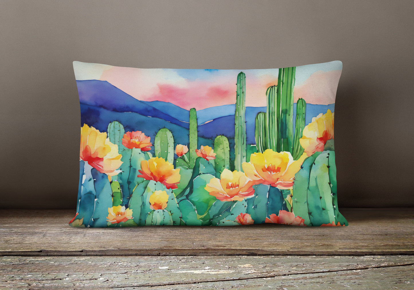 Arizona Saguaro Cactus Blossom in Watercolor Throw Pillow