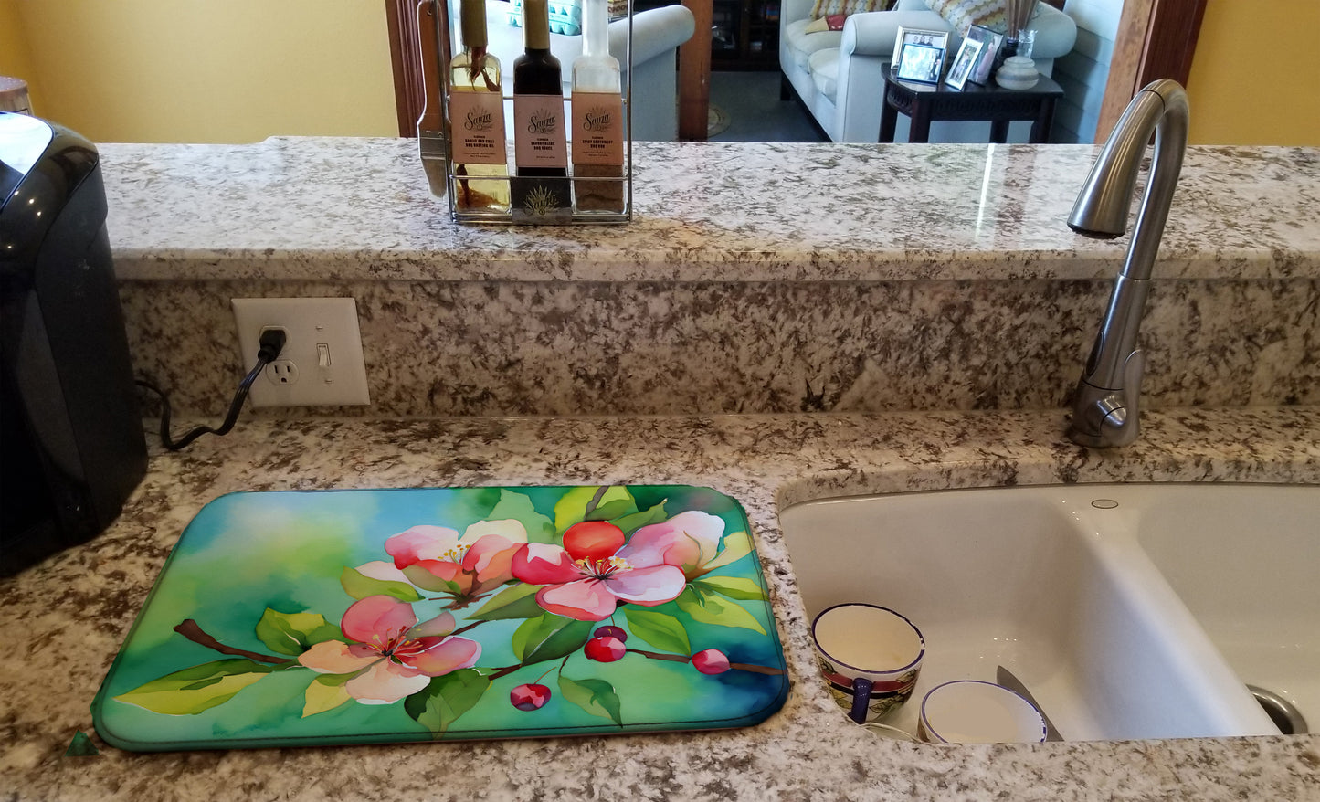 Arkansas Apple Blossom in Watercolor Dish Drying Mat