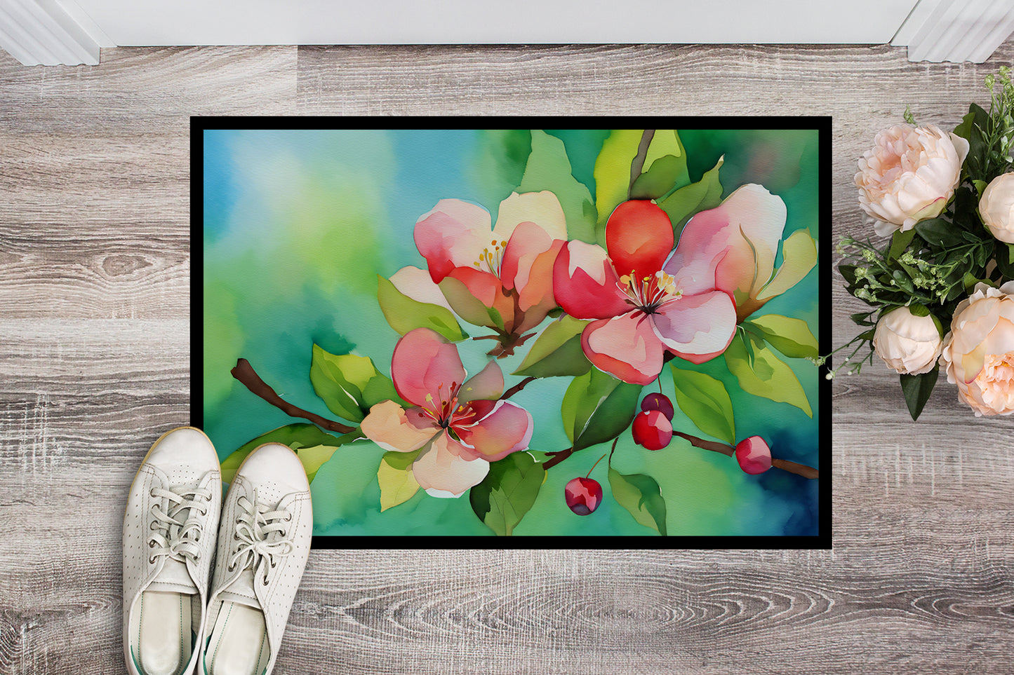 Arkansas Apple Blossom in Watercolor Doormat