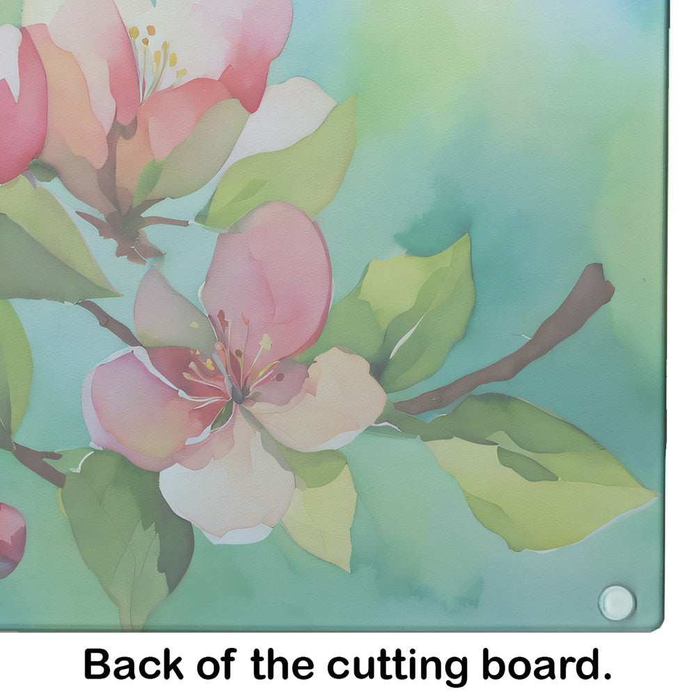 Arkansas Apple Blossom in Watercolor Glass Cutting Board