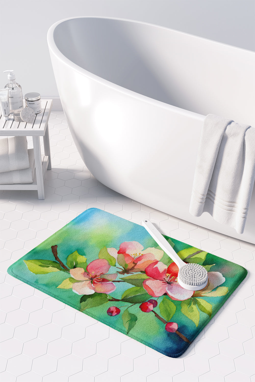 Arkansas Apple Blossom in Watercolor Memory Foam Kitchen Mat