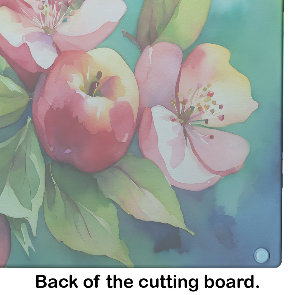 Arkansas Apple Blossom in Watercolor Glass Cutting Board