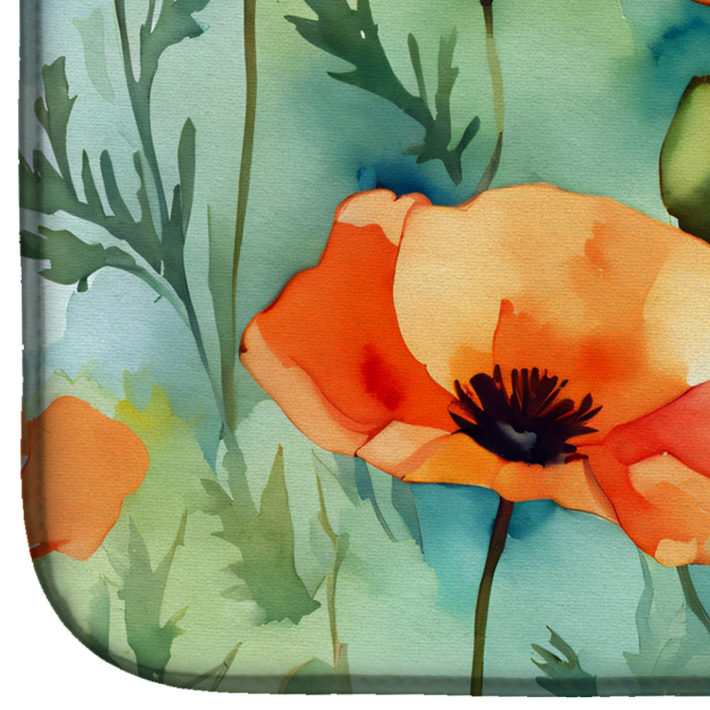 California California Poppies in Watercolor Dish Drying Mat