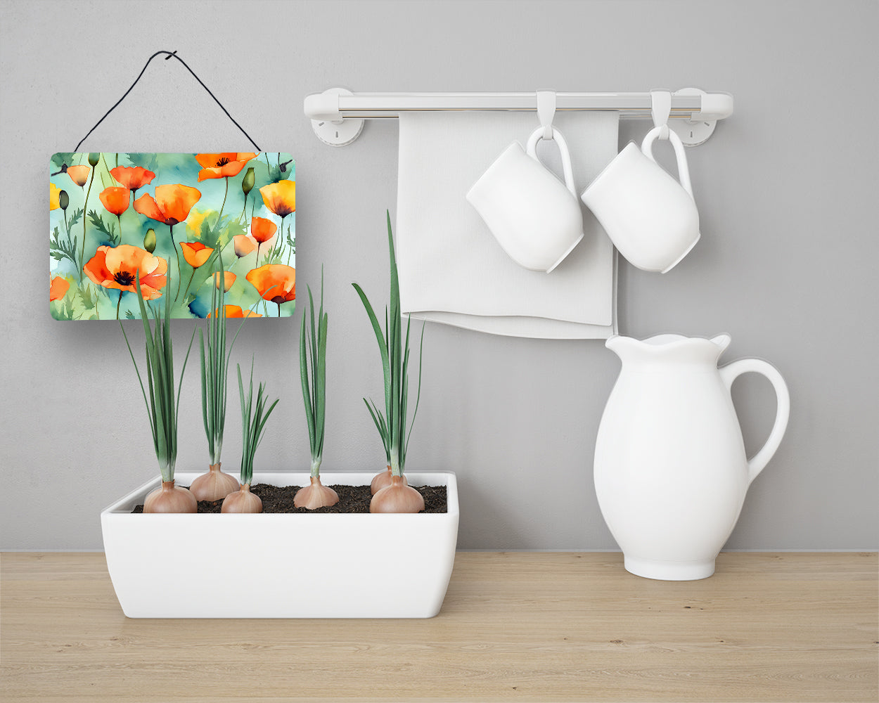 California California Poppies in Watercolor Wall or Door Hanging Prints