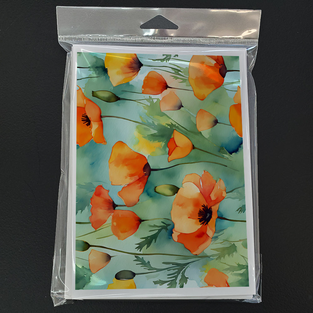 California California Poppies in Watercolor Greeting Cards Pack of 8