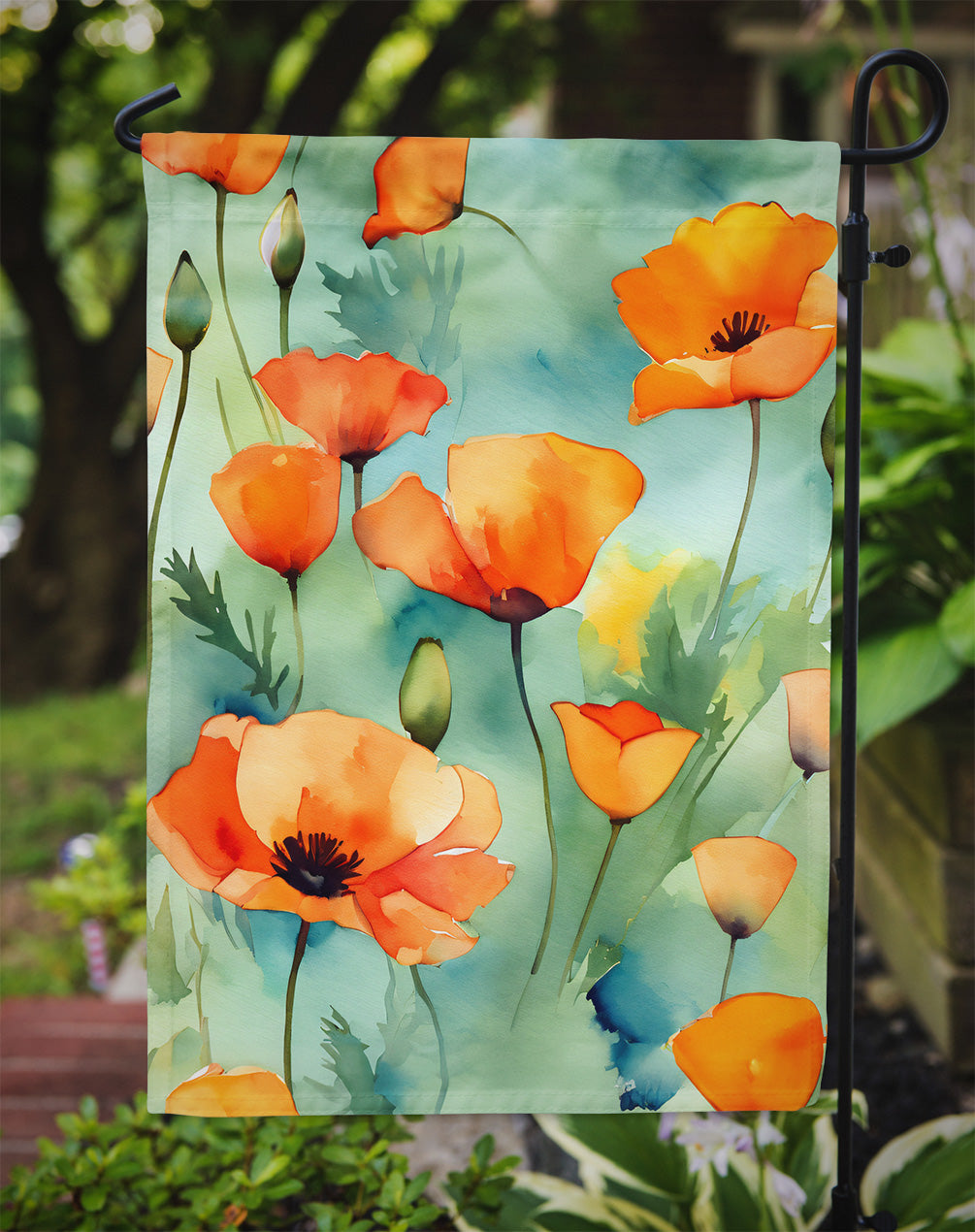 California California Poppies in Watercolor Garden Flag