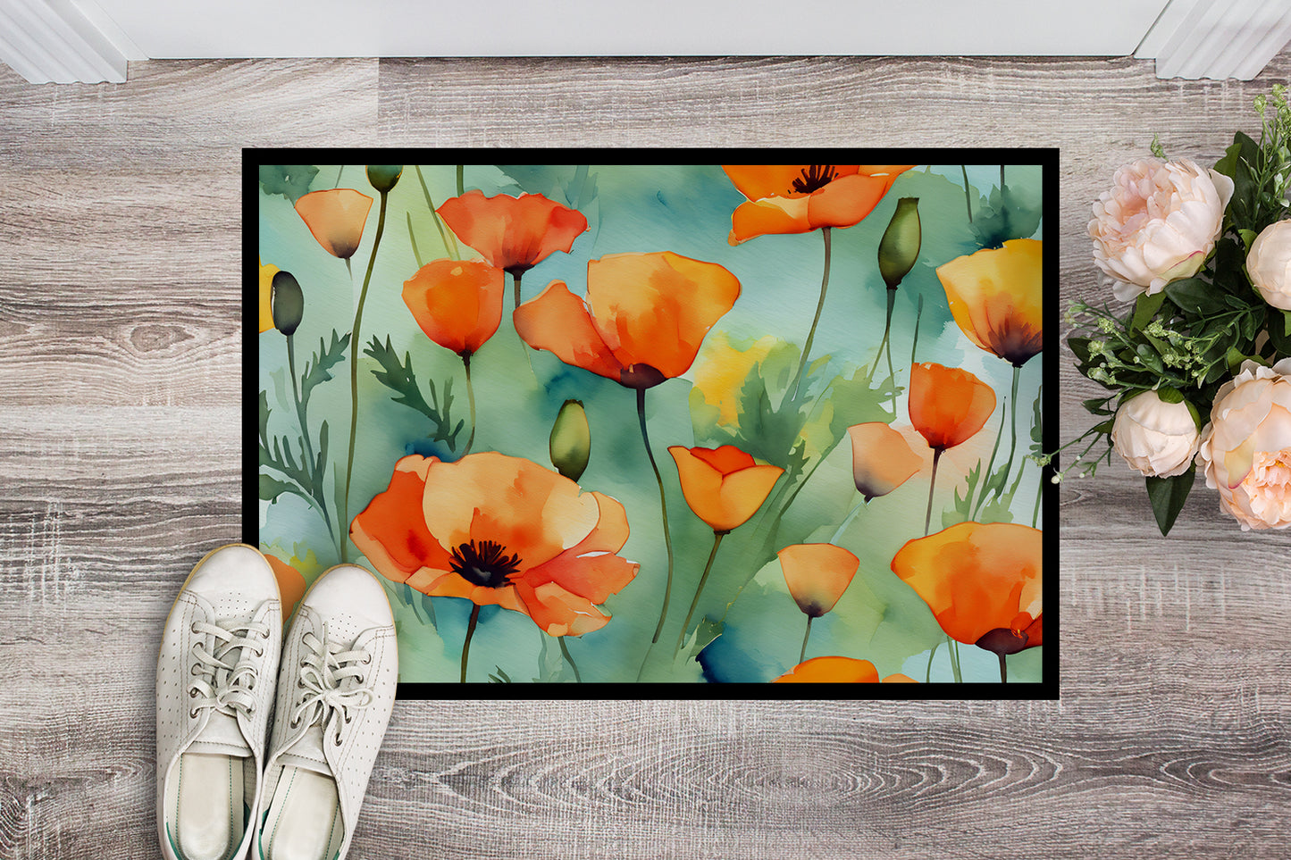 California California Poppies in Watercolor Doormat