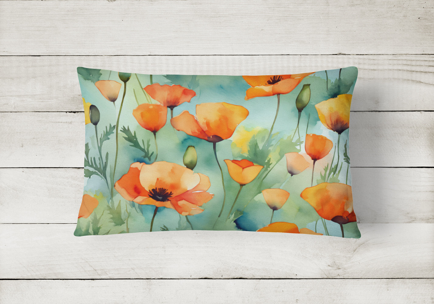 California California Poppies in Watercolor Throw Pillow