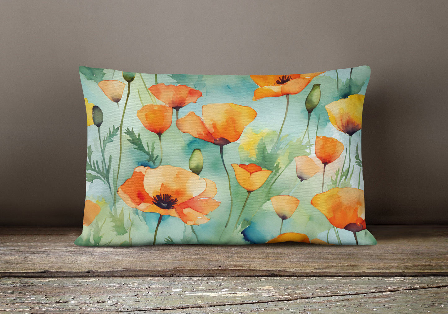 California California Poppies in Watercolor Throw Pillow