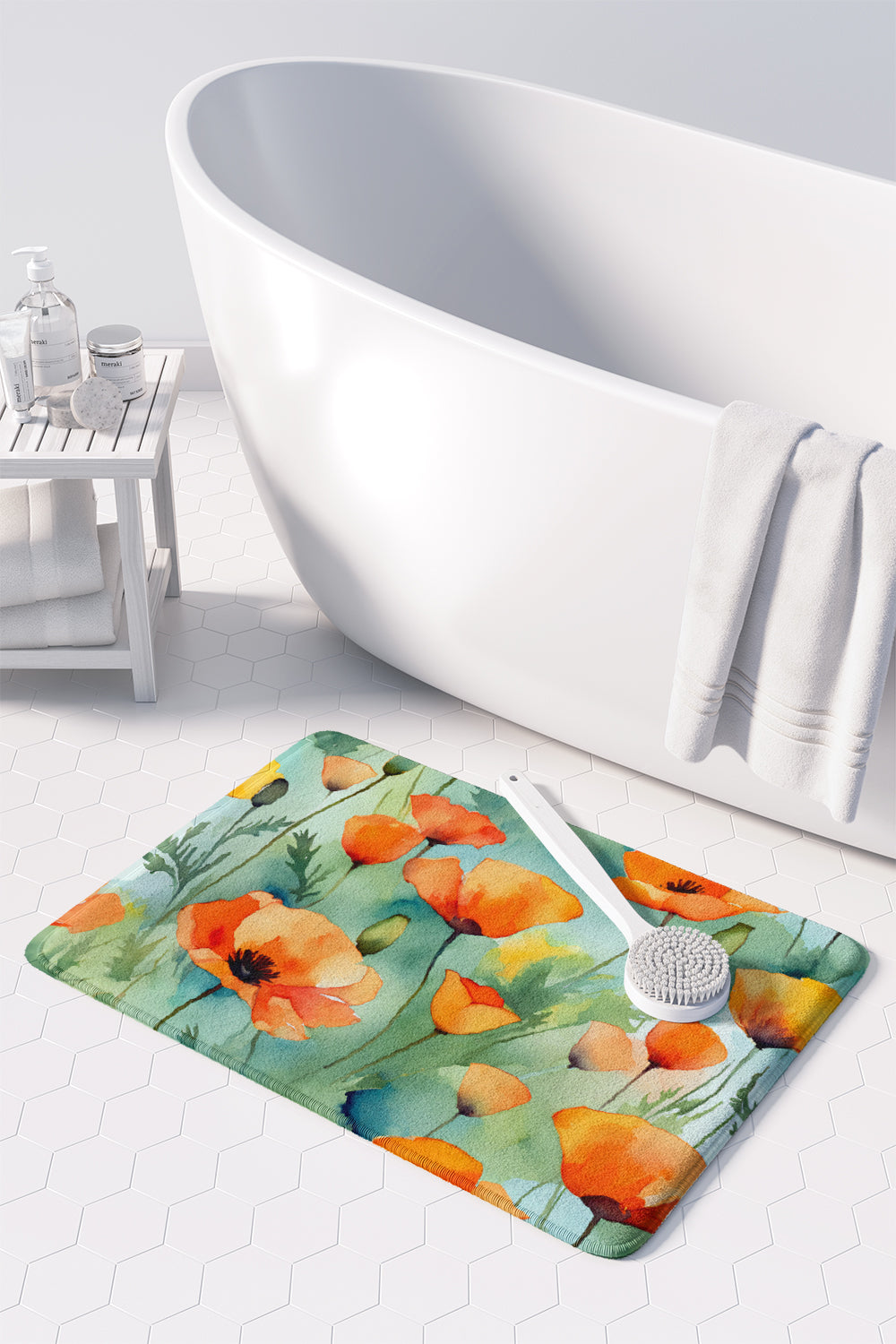 California California Poppies in Watercolor Memory Foam Kitchen Mat