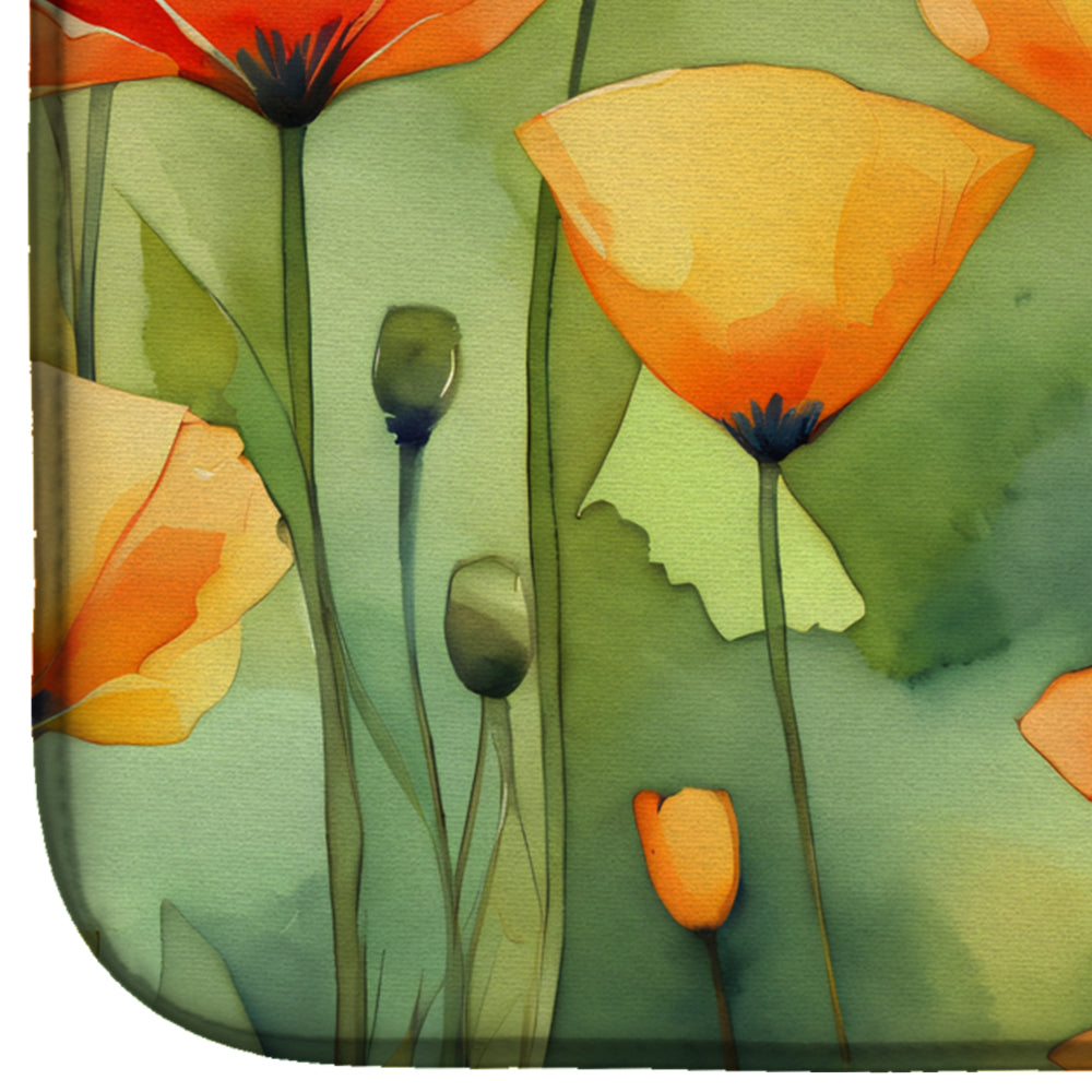 California California Poppies in Watercolor Dish Drying Mat