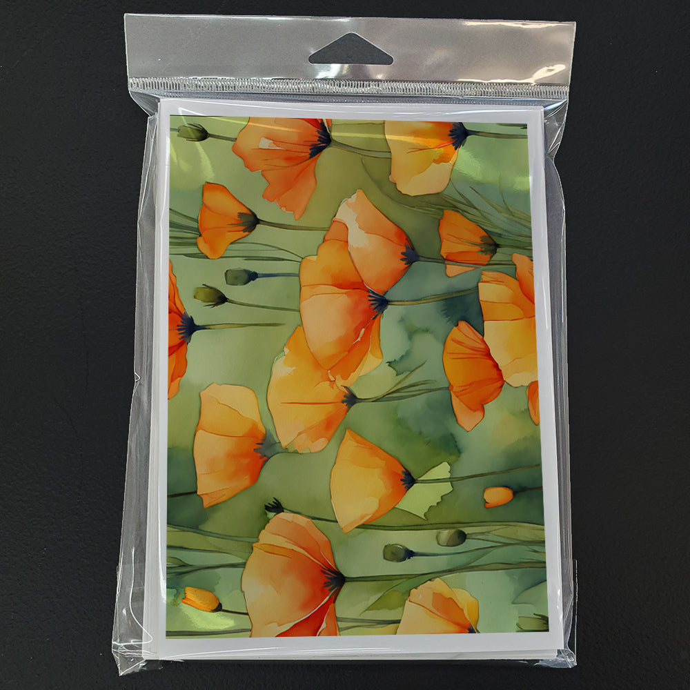 California California Poppies in Watercolor Greeting Cards Pack of 8