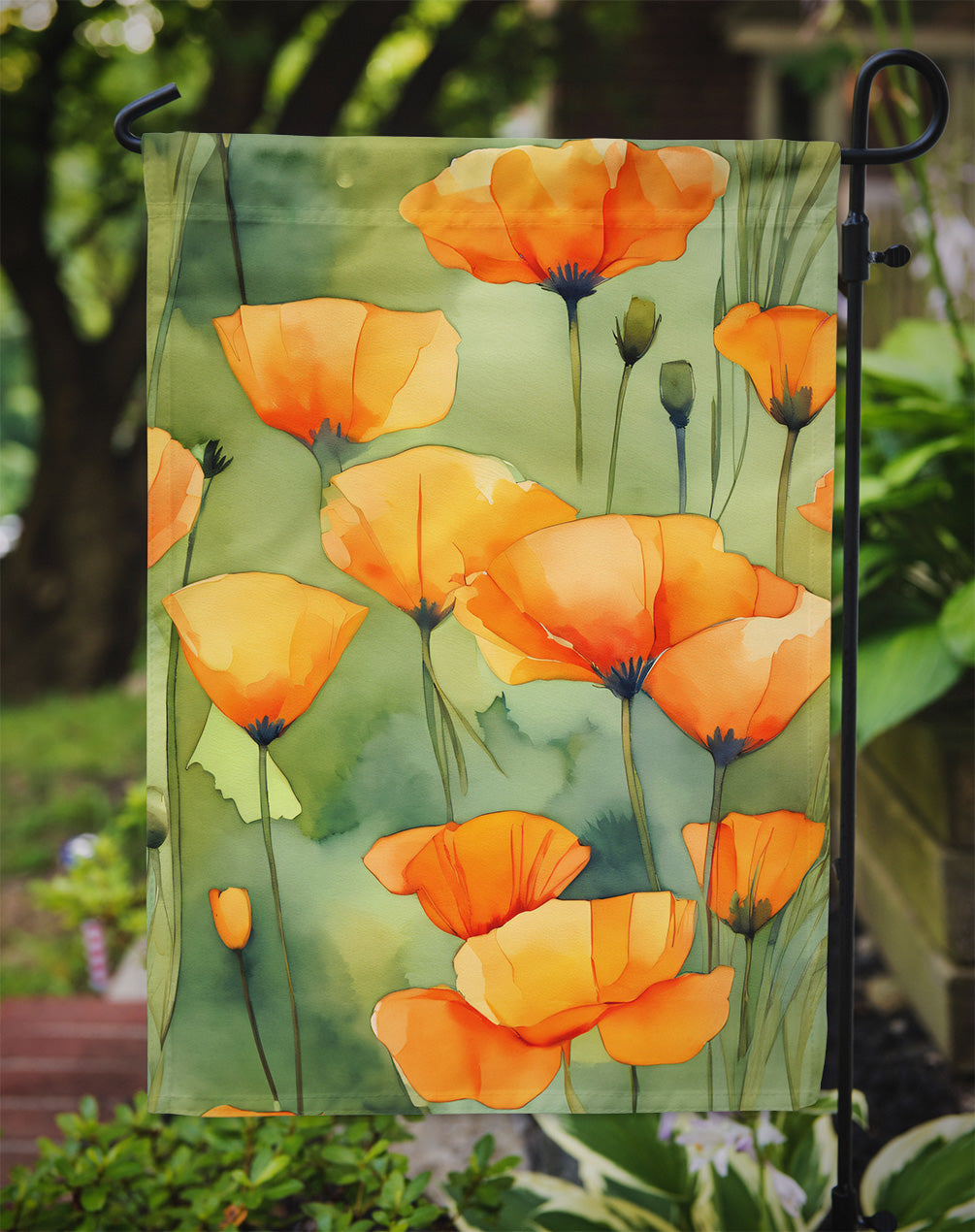 California California Poppies in Watercolor Garden Flag